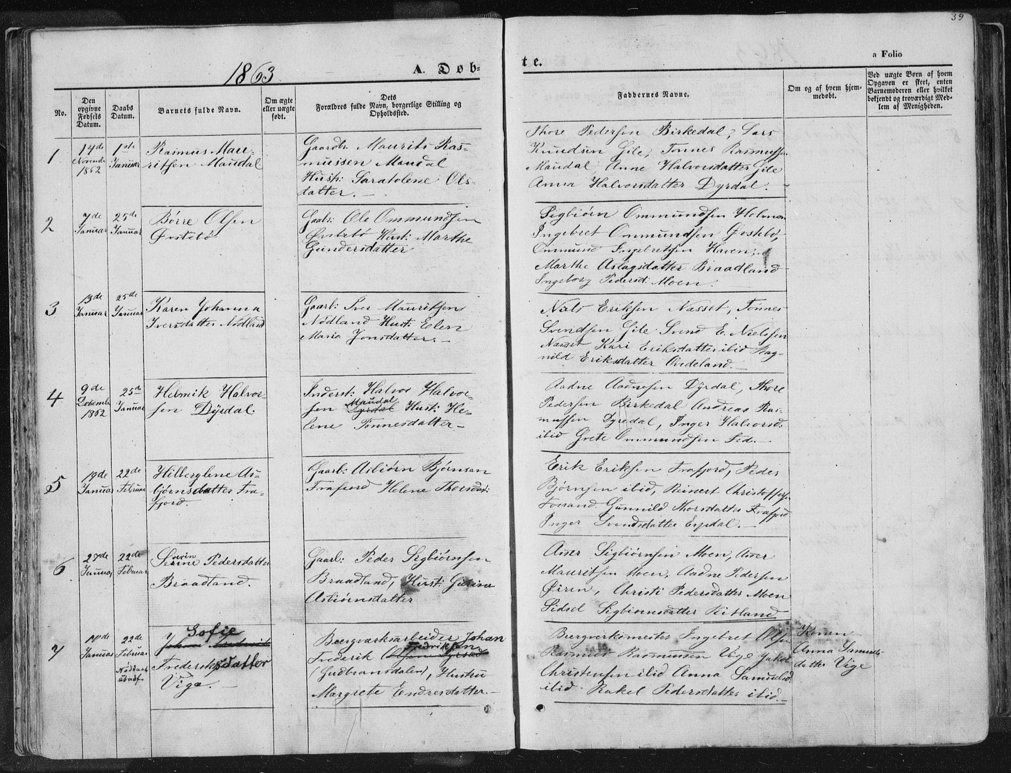 Høgsfjord sokneprestkontor, SAST/A-101624/H/Ha/Haa/L0001: Parish register (official) no. A 1, 1854-1875, p. 39