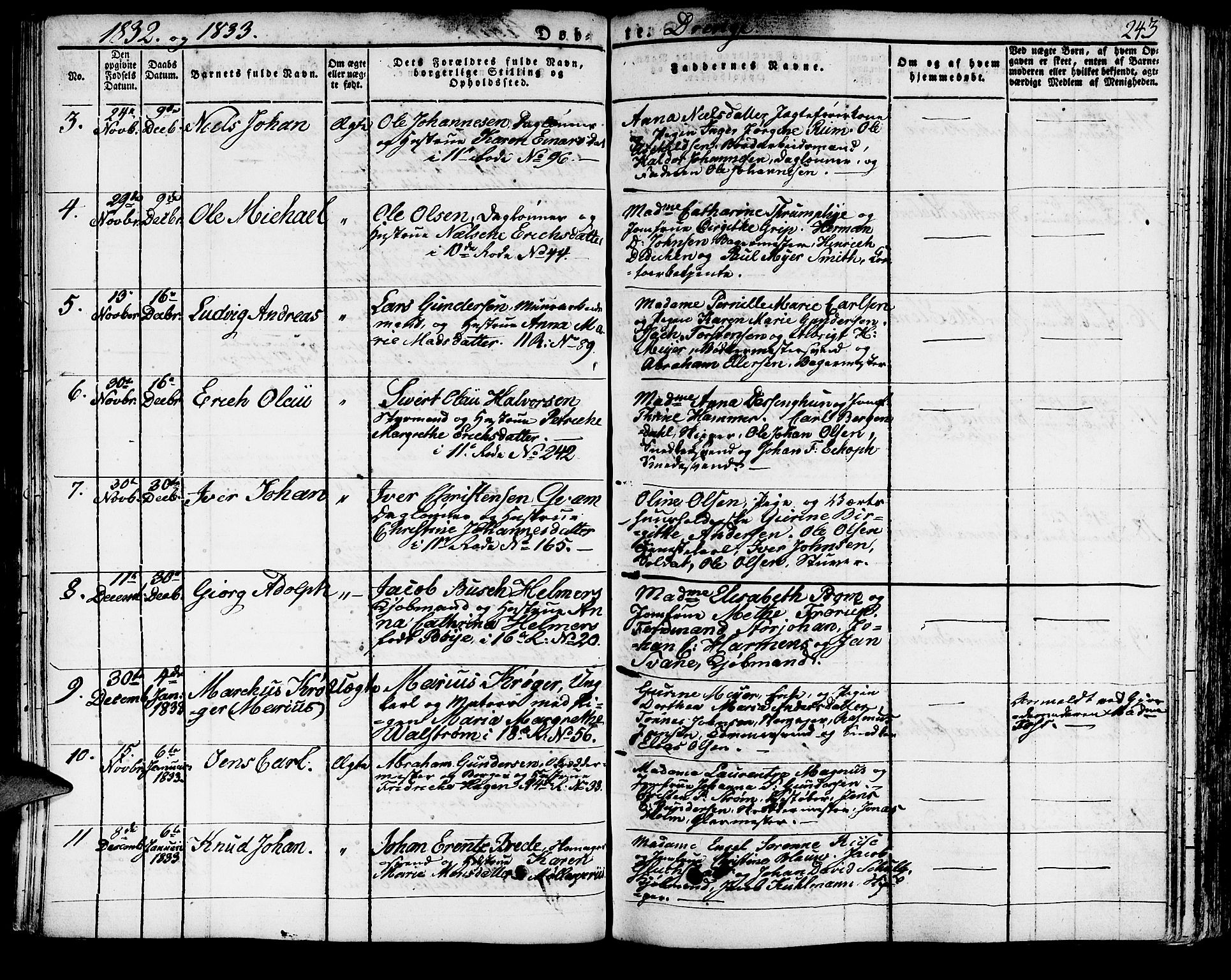 Domkirken sokneprestembete, SAB/A-74801/H/Haa/L0012: Parish register (official) no. A 12, 1821-1840, p. 243