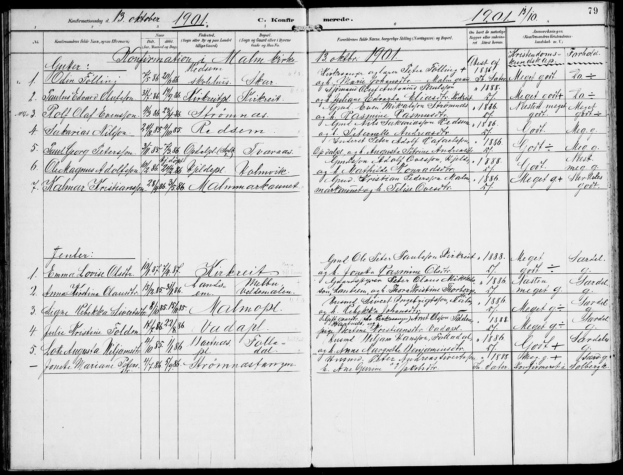 Ministerialprotokoller, klokkerbøker og fødselsregistre - Nord-Trøndelag, SAT/A-1458/745/L0430: Parish register (official) no. 745A02, 1895-1913, p. 79