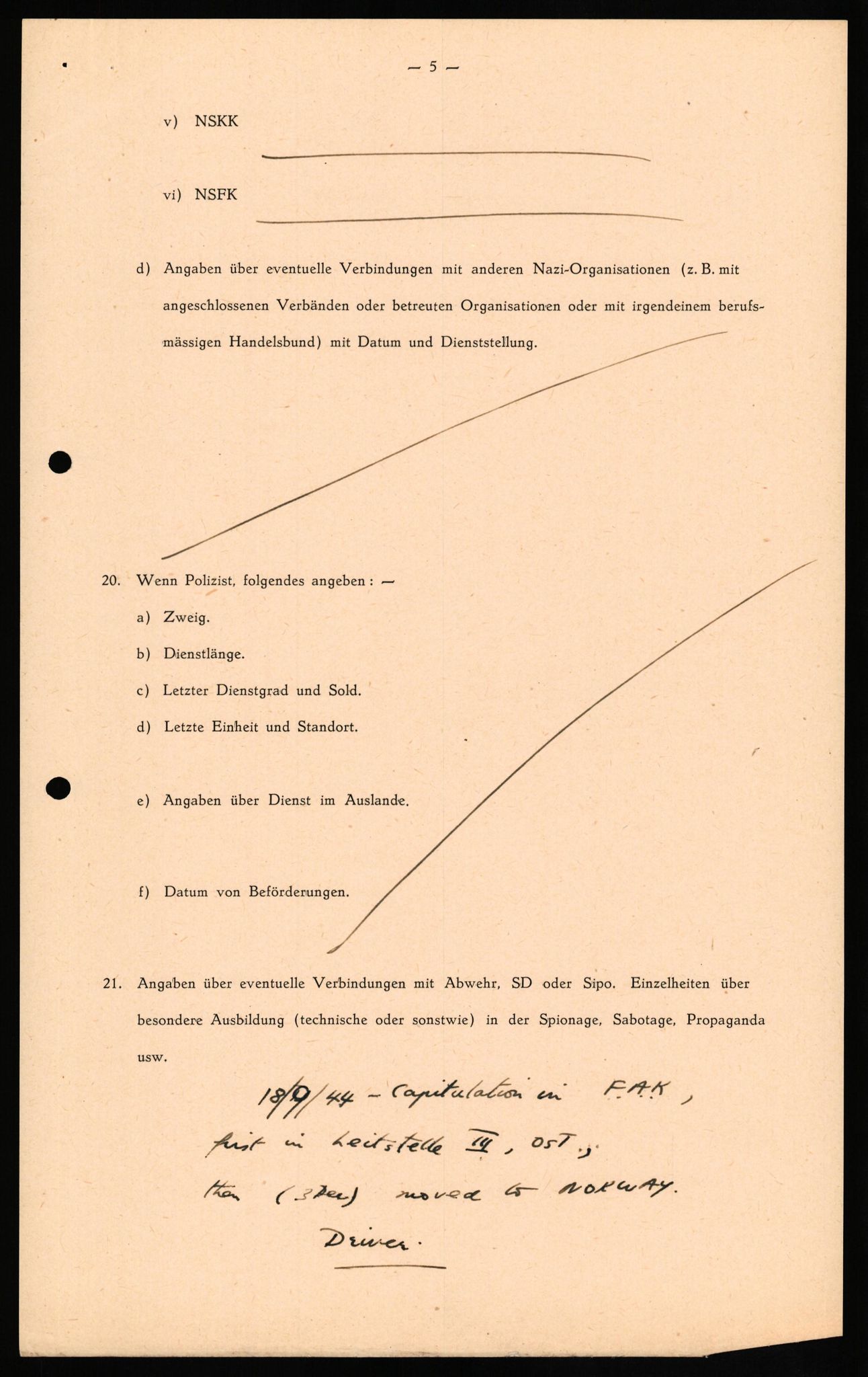 Forsvaret, Forsvarets overkommando II, AV/RA-RAFA-3915/D/Db/L0025: CI Questionaires. Tyske okkupasjonsstyrker i Norge. Tyskere., 1945-1946, p. 45