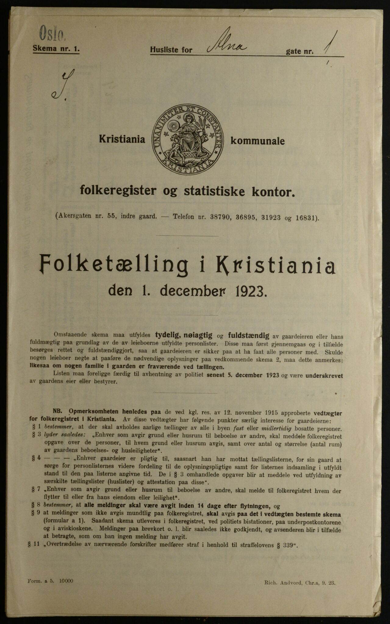 OBA, Municipal Census 1923 for Kristiania, 1923, p. 1413