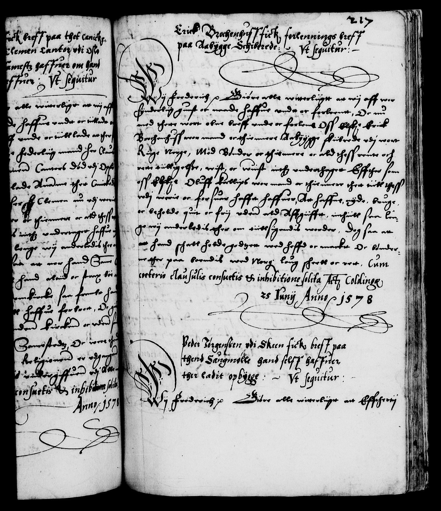 Danske Kanselli 1572-1799, RA/EA-3023/F/Fc/Fca/Fcaa/L0001: Norske registre (mikrofilm), 1572-1588, p. 217a