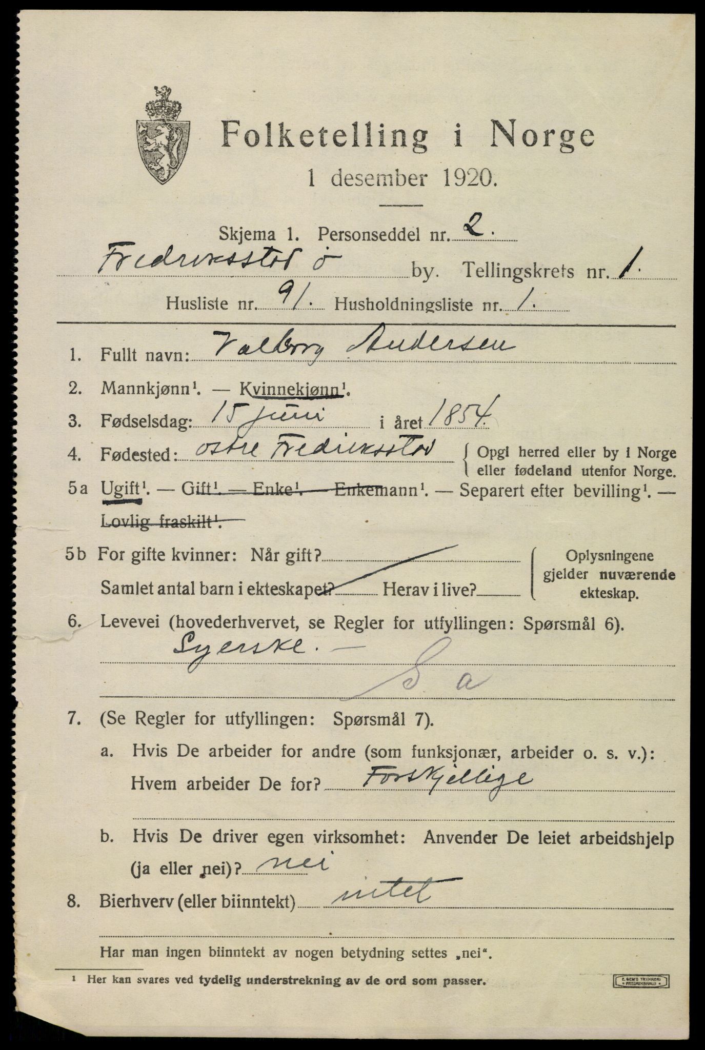 SAO, 1920 census for Fredrikstad, 1920, p. 13547