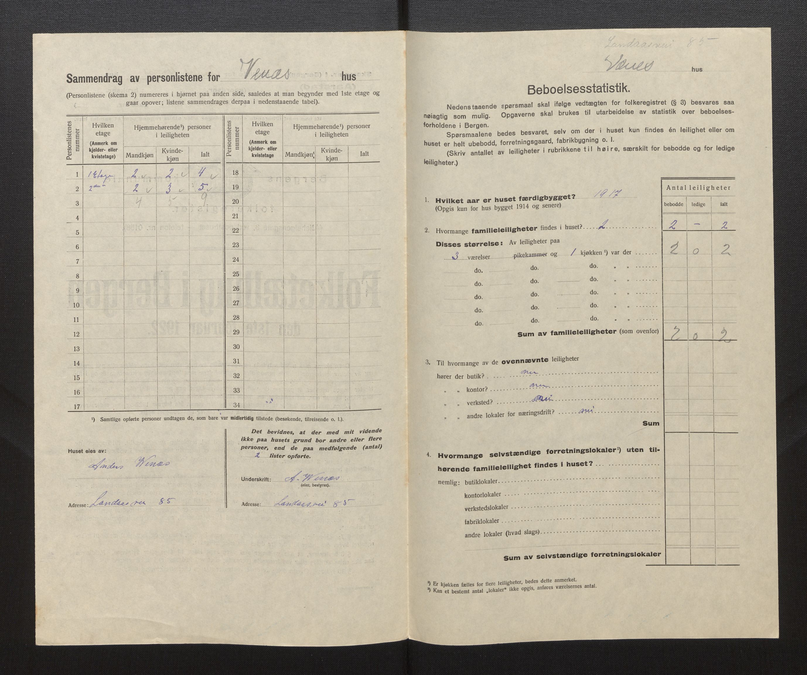 SAB, Municipal Census 1922 for Bergen, 1922, p. 55282