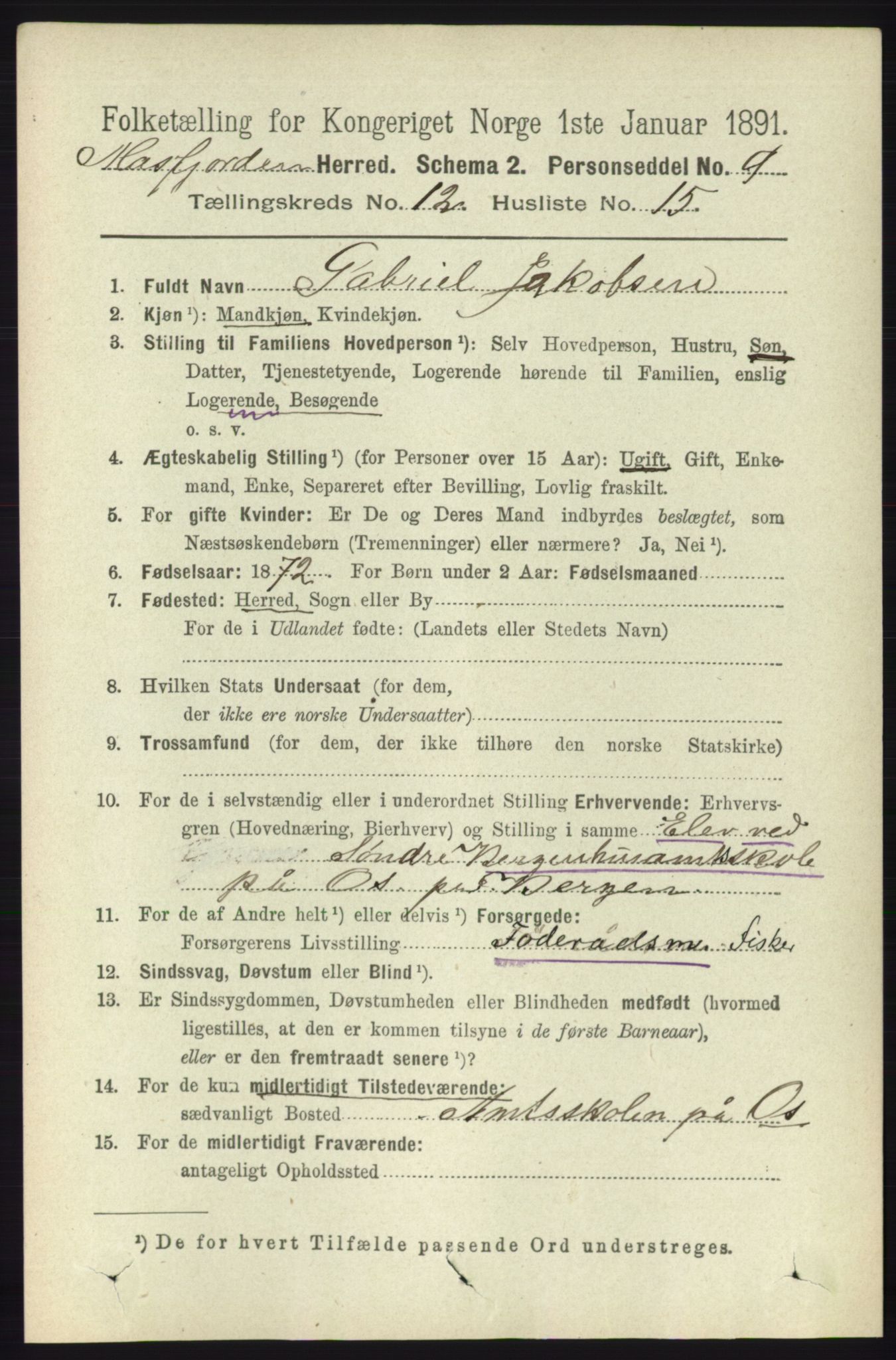 RA, 1891 census for 1266 Masfjorden, 1891, p. 2580