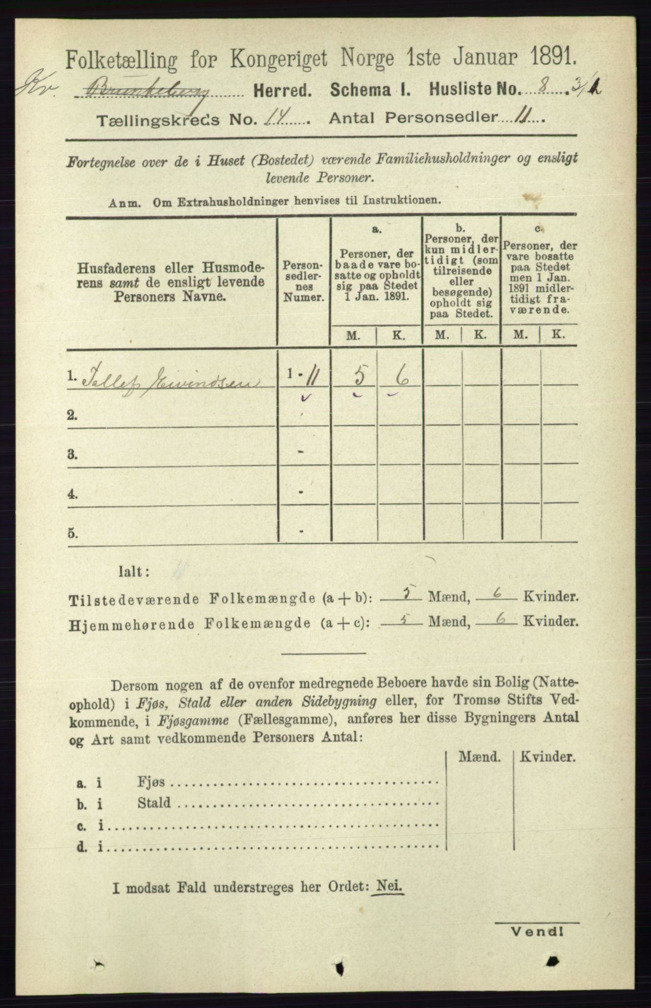 RA, 1891 census for 0829 Kviteseid, 1891, p. 3323