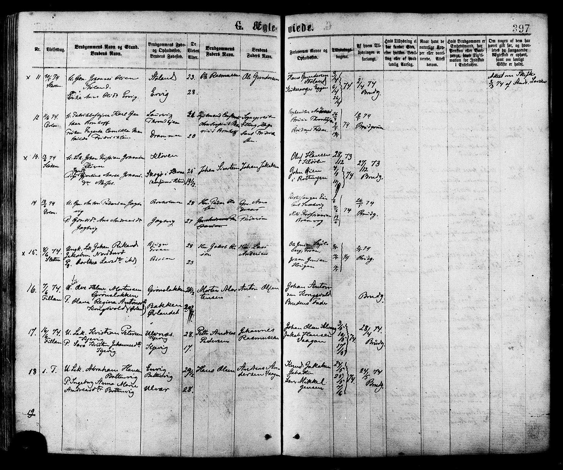 Ministerialprotokoller, klokkerbøker og fødselsregistre - Sør-Trøndelag, SAT/A-1456/634/L0532: Parish register (official) no. 634A08, 1871-1881, p. 397