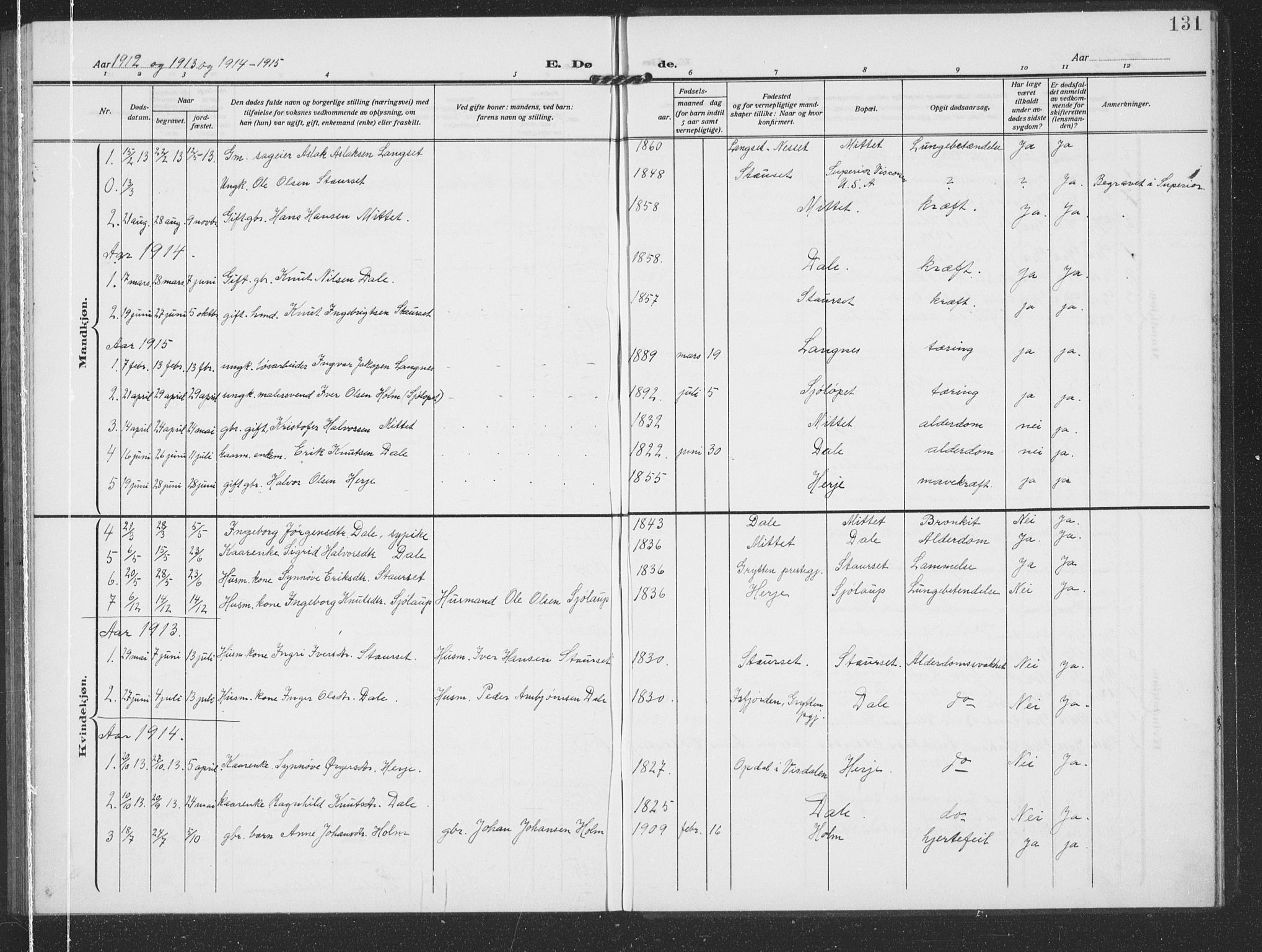 Ministerialprotokoller, klokkerbøker og fødselsregistre - Møre og Romsdal, AV/SAT-A-1454/549/L0615: Parish register (copy) no. 549C01, 1905-1932, p. 131