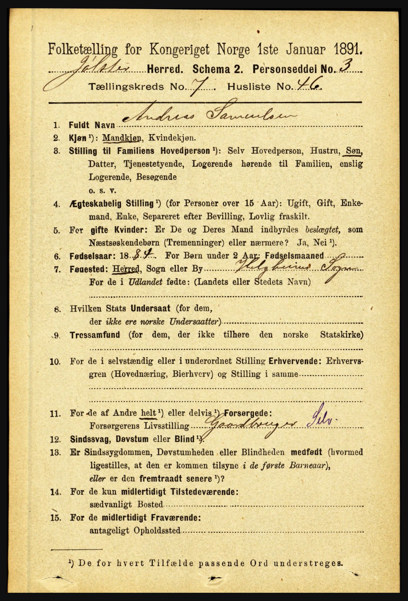 RA, 1891 census for 1431 Jølster, 1891, p. 2755