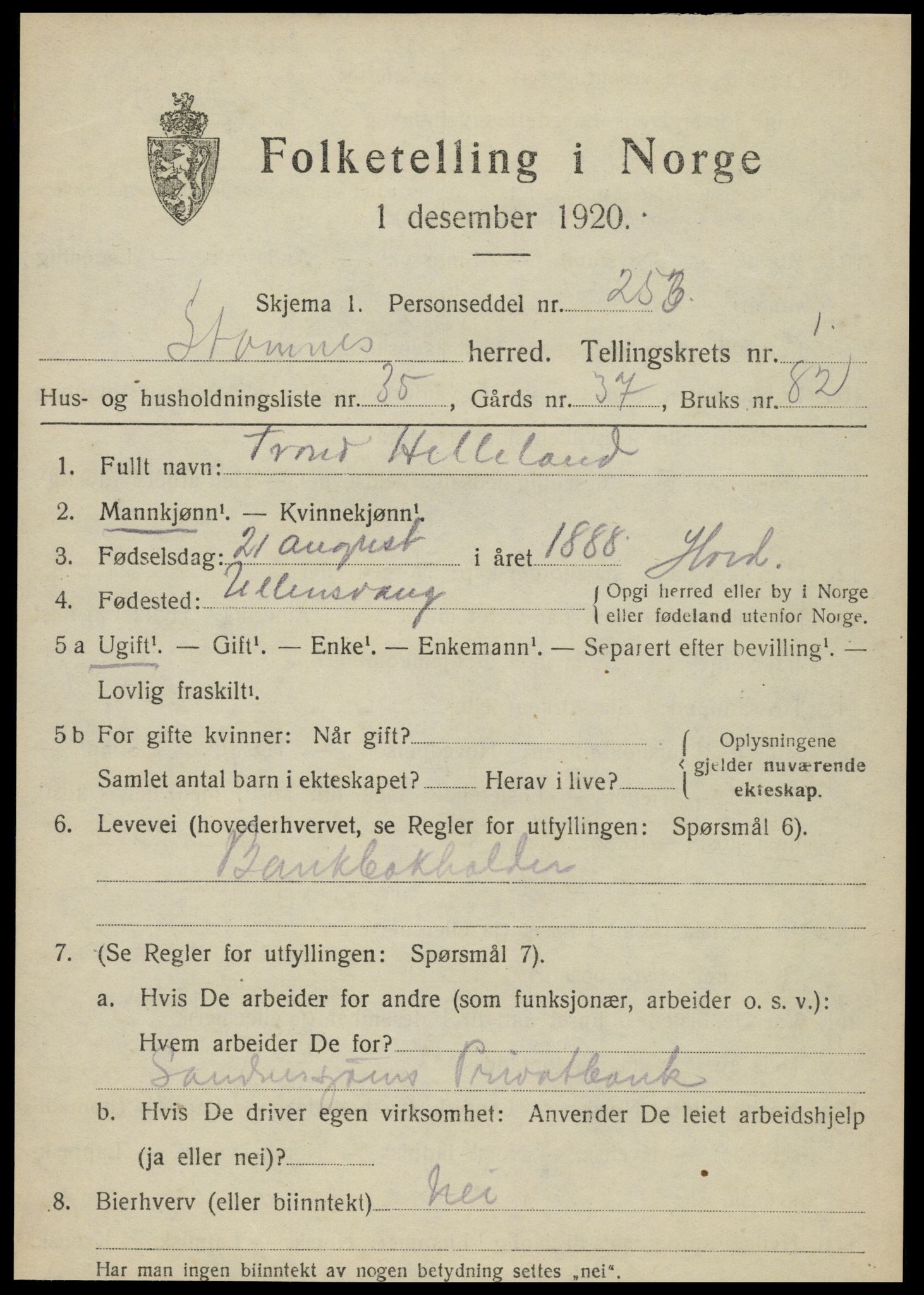 SAT, 1920 census for Stamnes, 1920, p. 1072