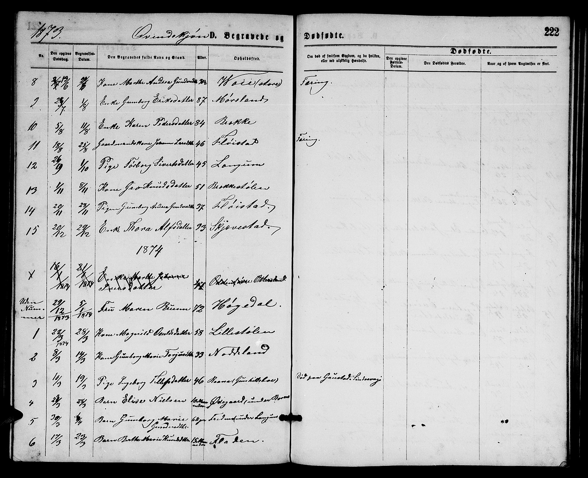 Austre Moland sokneprestkontor, SAK/1111-0001/F/Fb/Fba/L0002: Parish register (copy) no. B 2, 1869-1879, p. 222