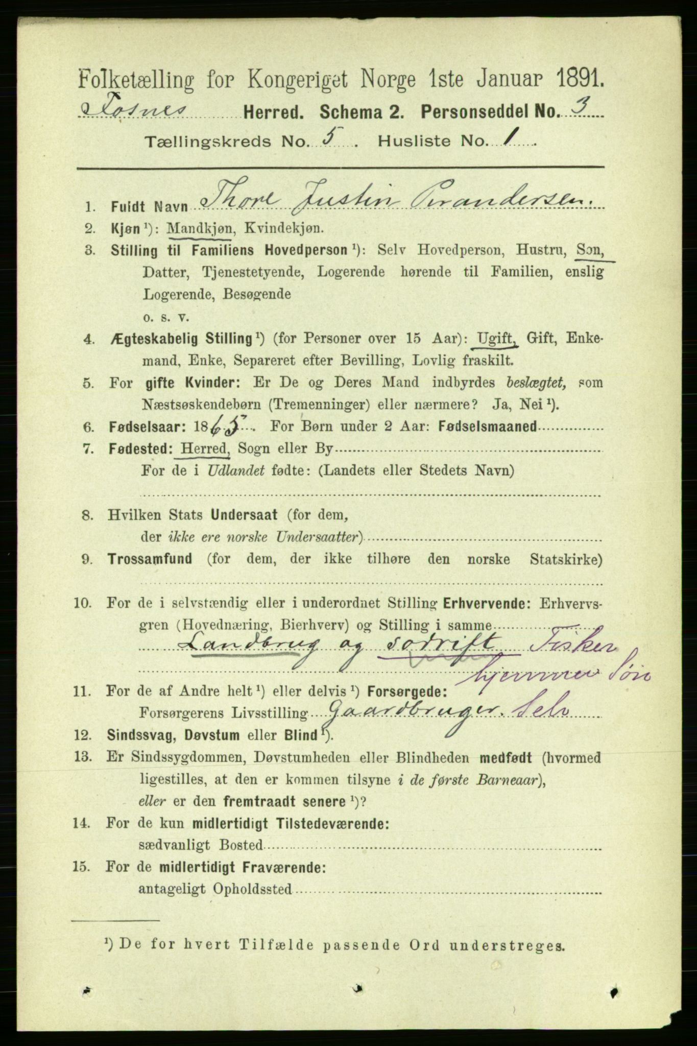 RA, 1891 census for 1748 Fosnes, 1891, p. 1997