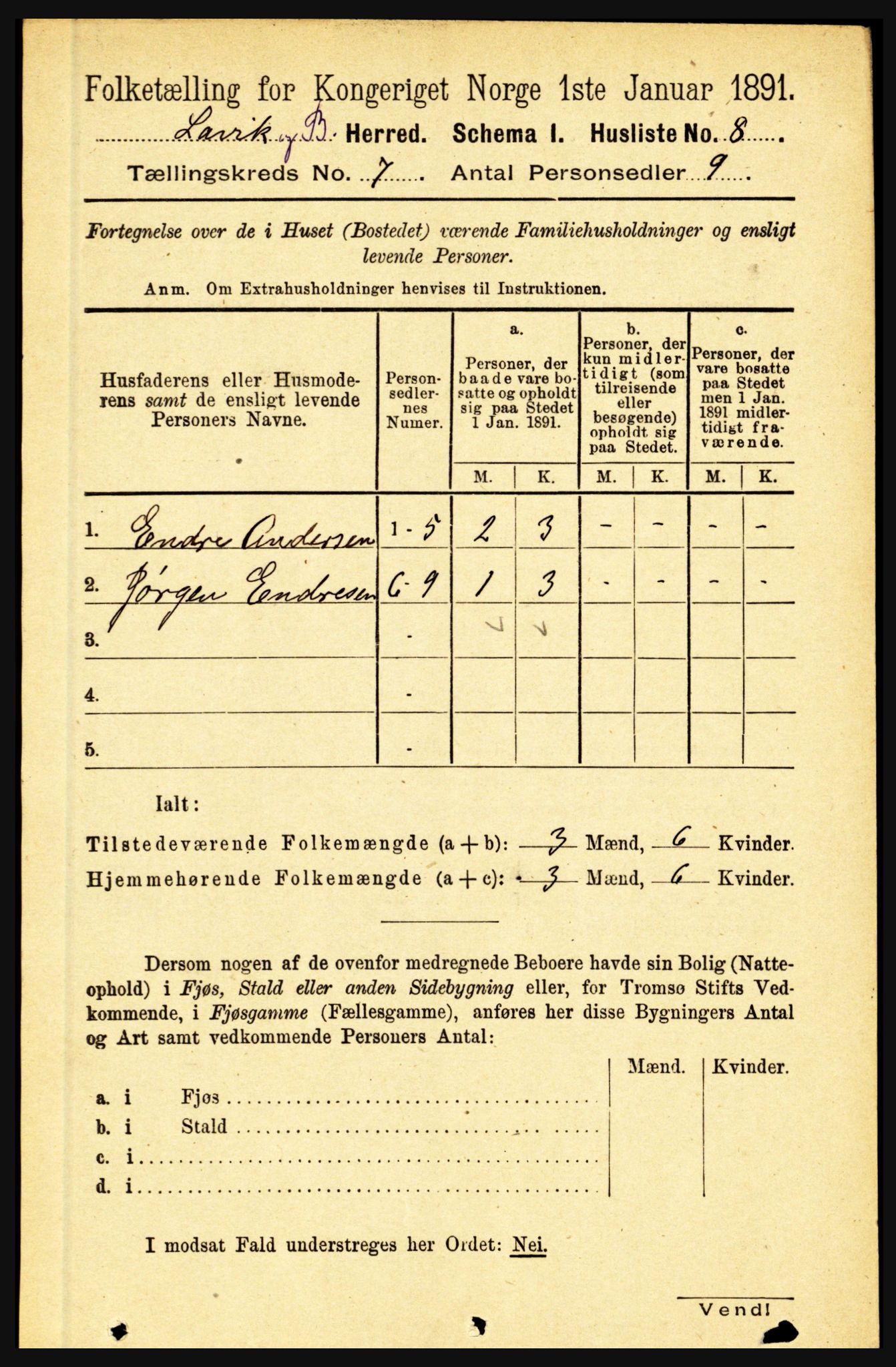 RA, 1891 census for 1415 Lavik og Brekke, 1891, p. 1329