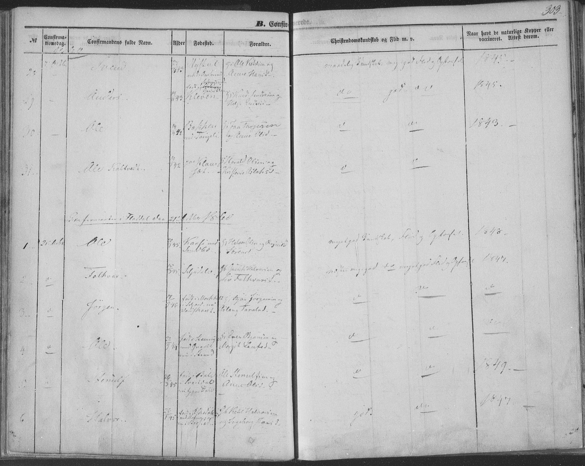 Seljord kirkebøker, AV/SAKO-A-20/F/Fa/L012b: Parish register (official) no. I 12B, 1850-1865, p. 303