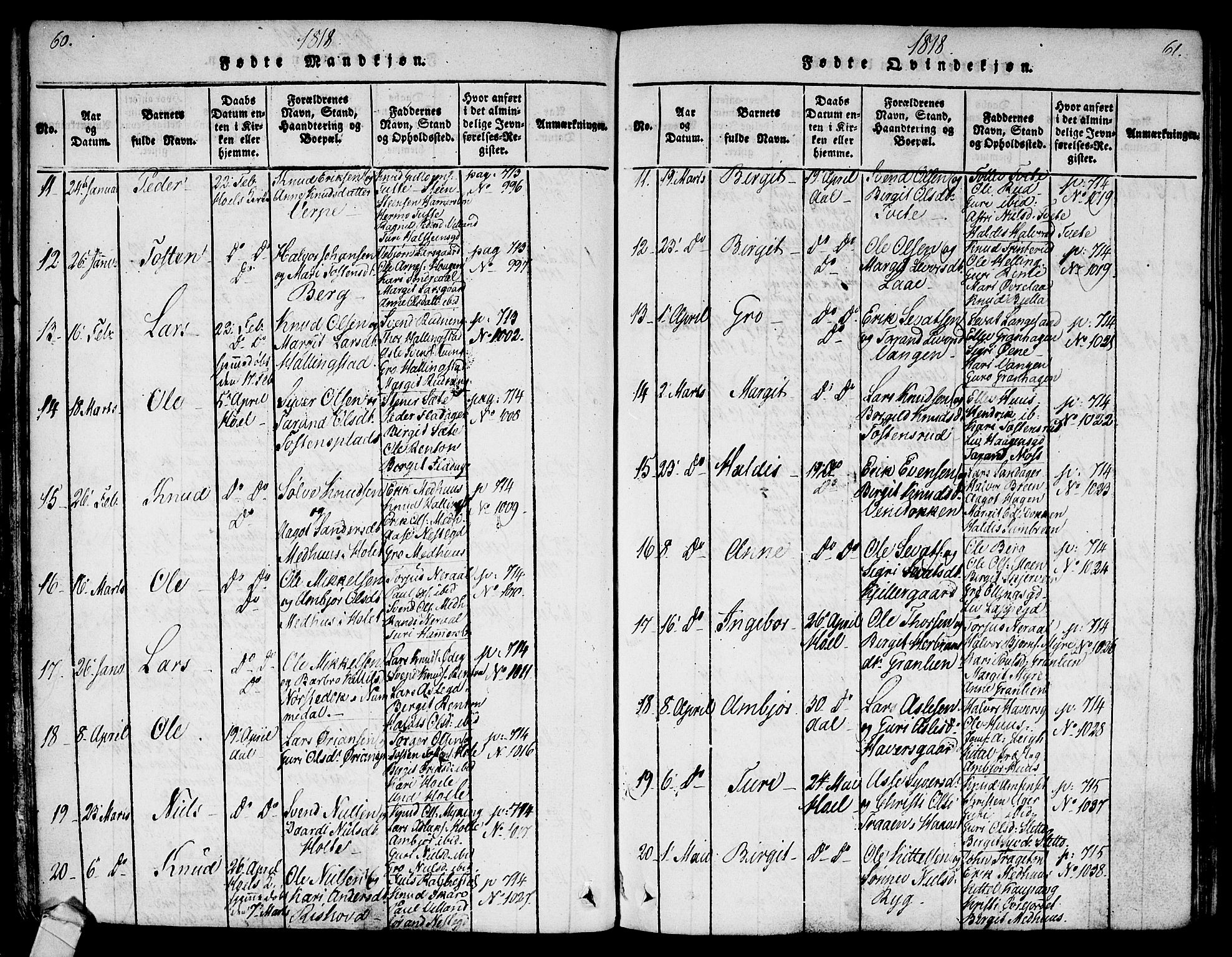 Ål kirkebøker, SAKO/A-249/F/Fa/L0004: Parish register (official) no. I 4, 1815-1825, p. 60-61