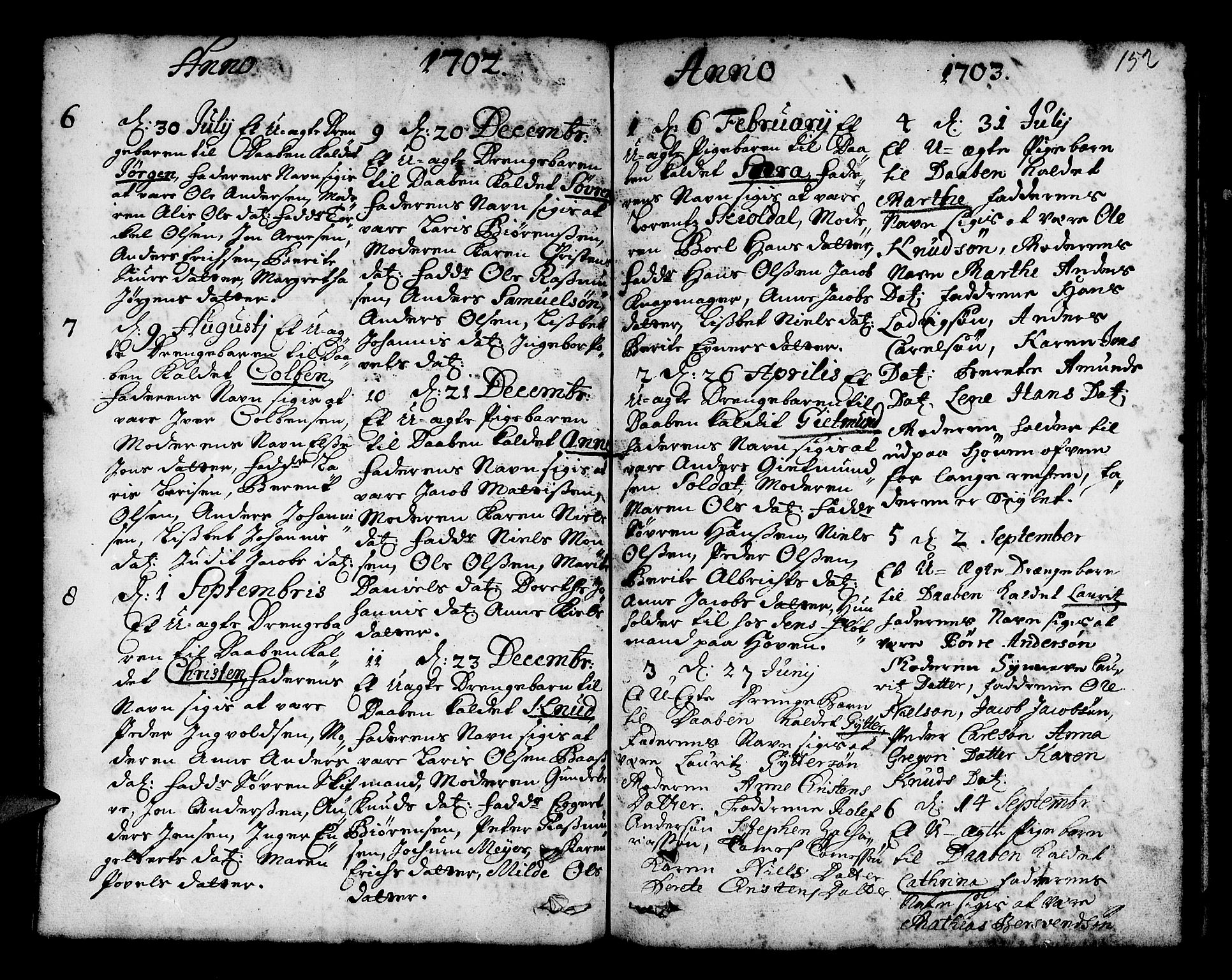 Nykirken Sokneprestembete, AV/SAB-A-77101/H/Haa/L0002: Parish register (official) no. A 2, 1700-1723, p. 152