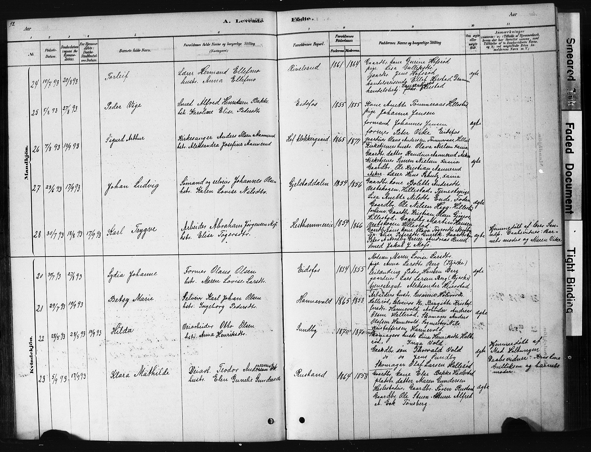 Hof kirkebøker, AV/SAKO-A-64/G/Ga/L0004: Parish register (copy) no. I 4, 1878-1930, p. 92