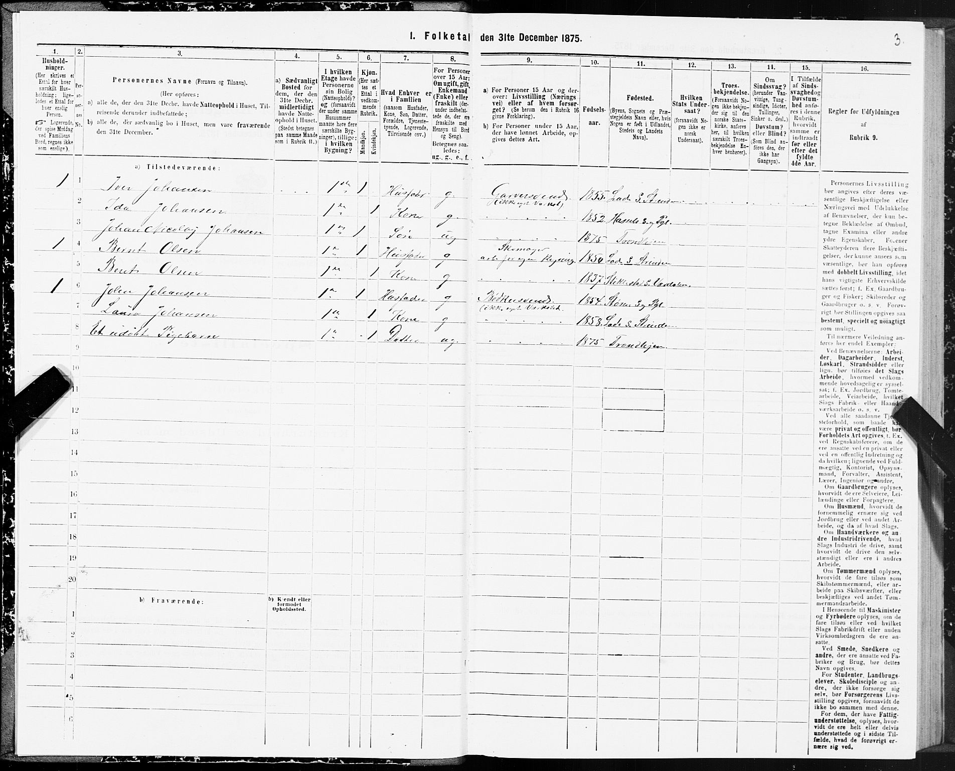 SAT, 1875 census for 1601 Trondheim, 1875, p. 8003