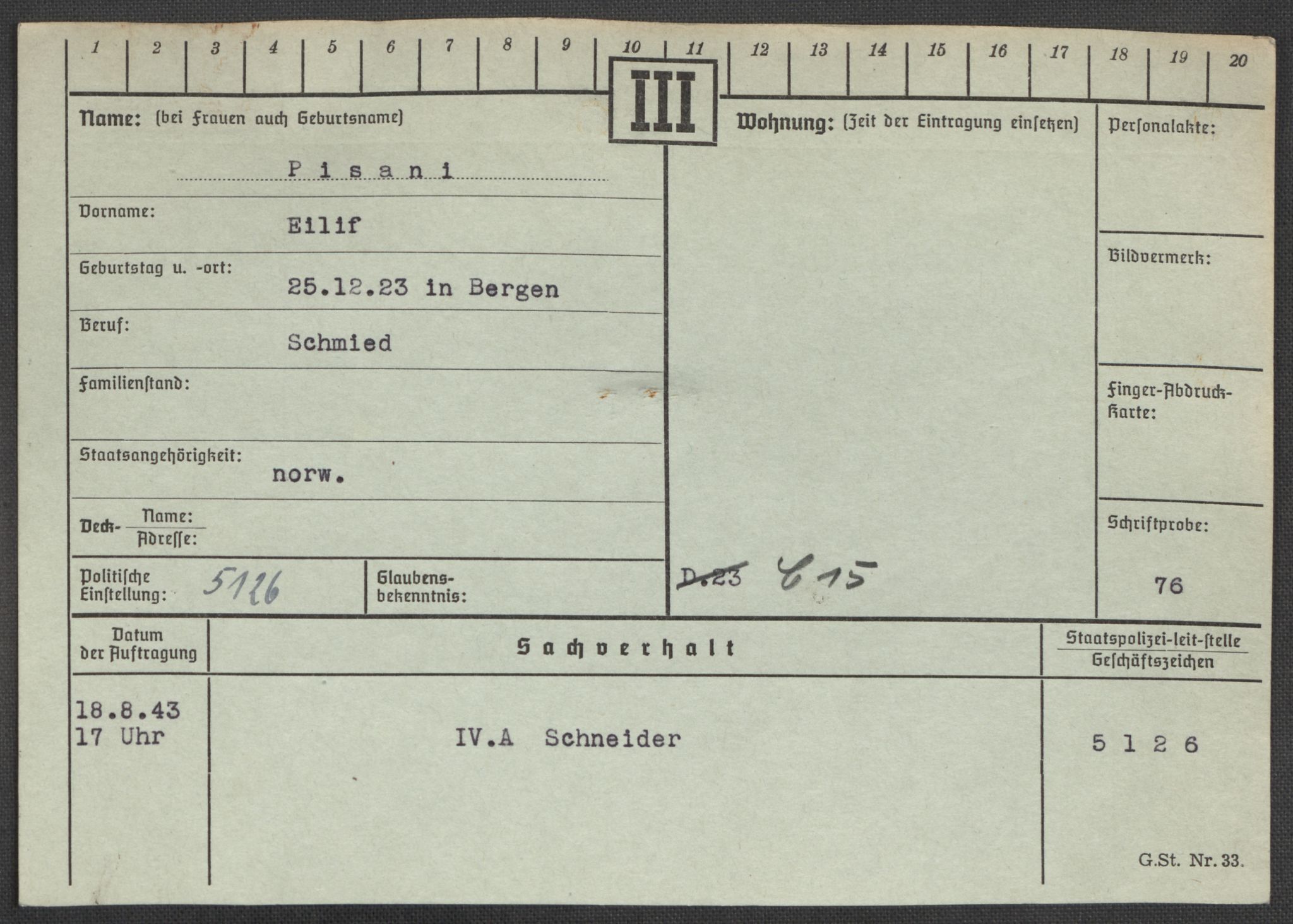 Befehlshaber der Sicherheitspolizei und des SD, AV/RA-RAFA-5969/E/Ea/Eaa/L0008: Register over norske fanger i Møllergata 19: Oelze-Ru, 1940-1945, p. 900