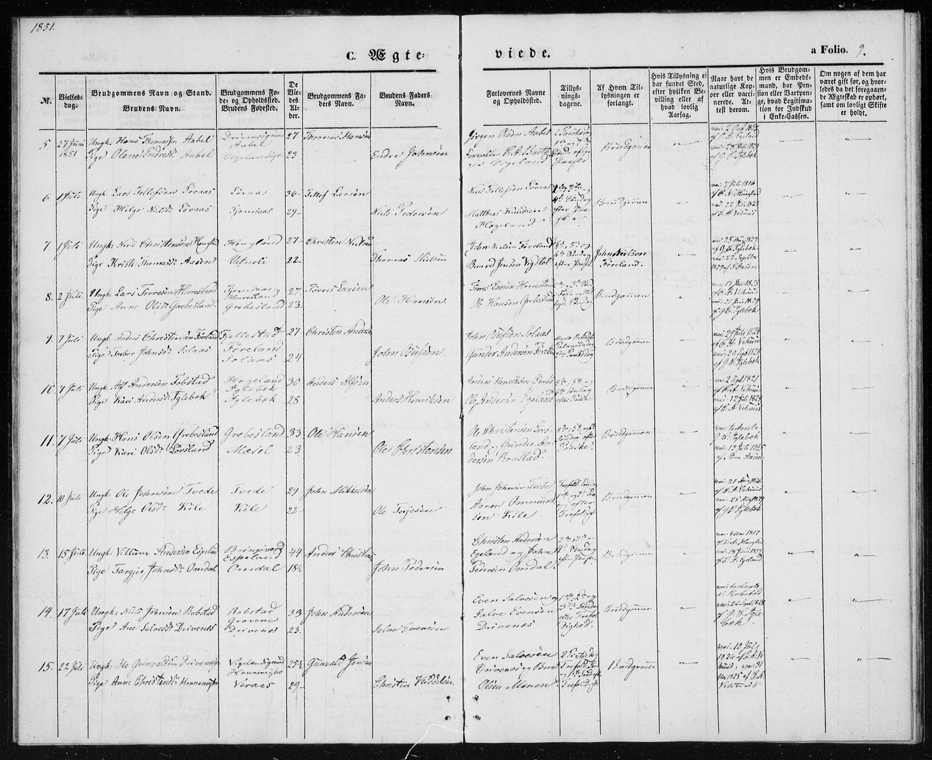Vennesla sokneprestkontor, SAK/1111-0045/Fa/Fac/L0006: Parish register (official) no. A 6, 1846-1855, p. 9