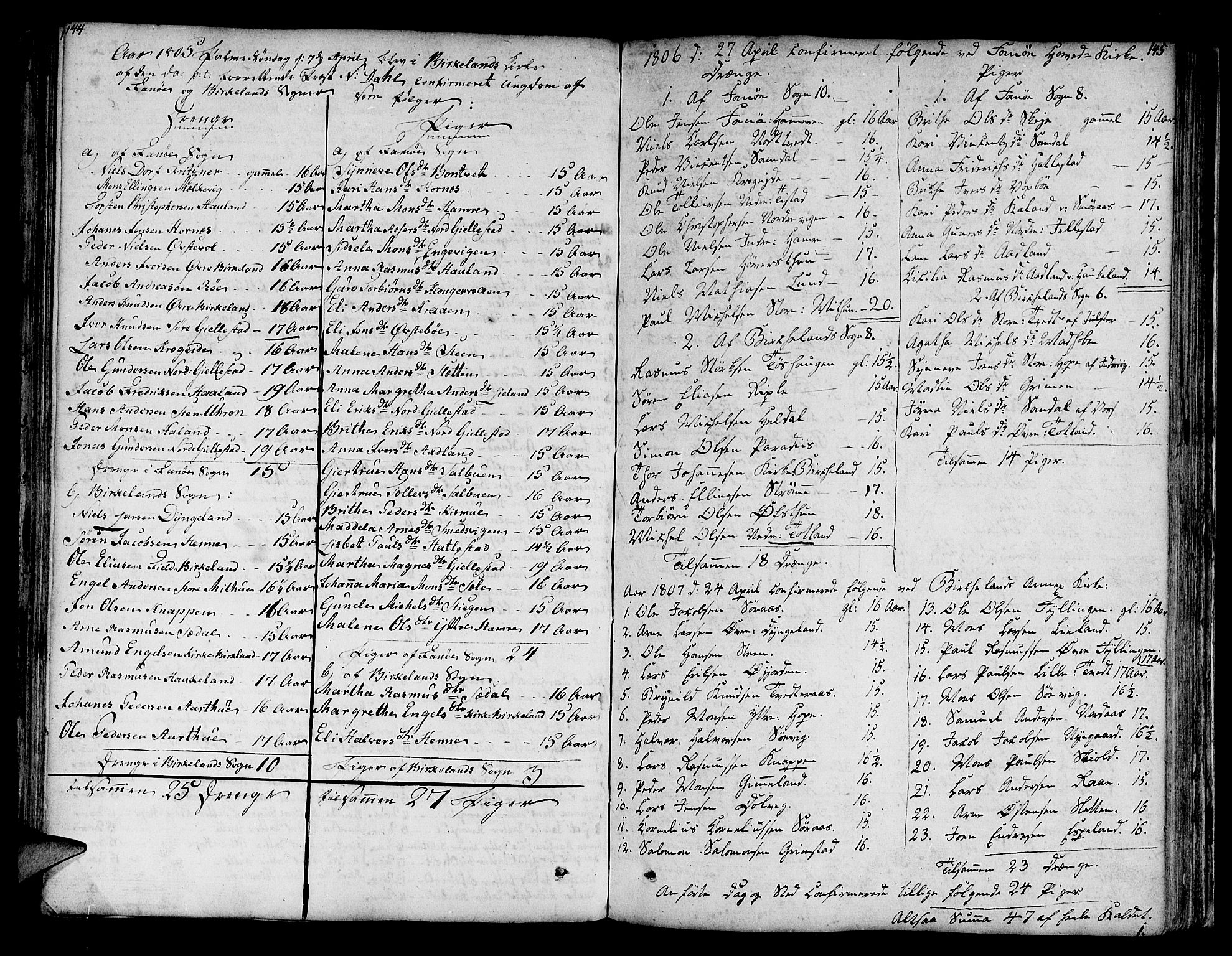 Fana Sokneprestembete, SAB/A-75101/H/Haa/Haaa/L0006: Parish register (official) no. A 6, 1800-1815, p. 144-145