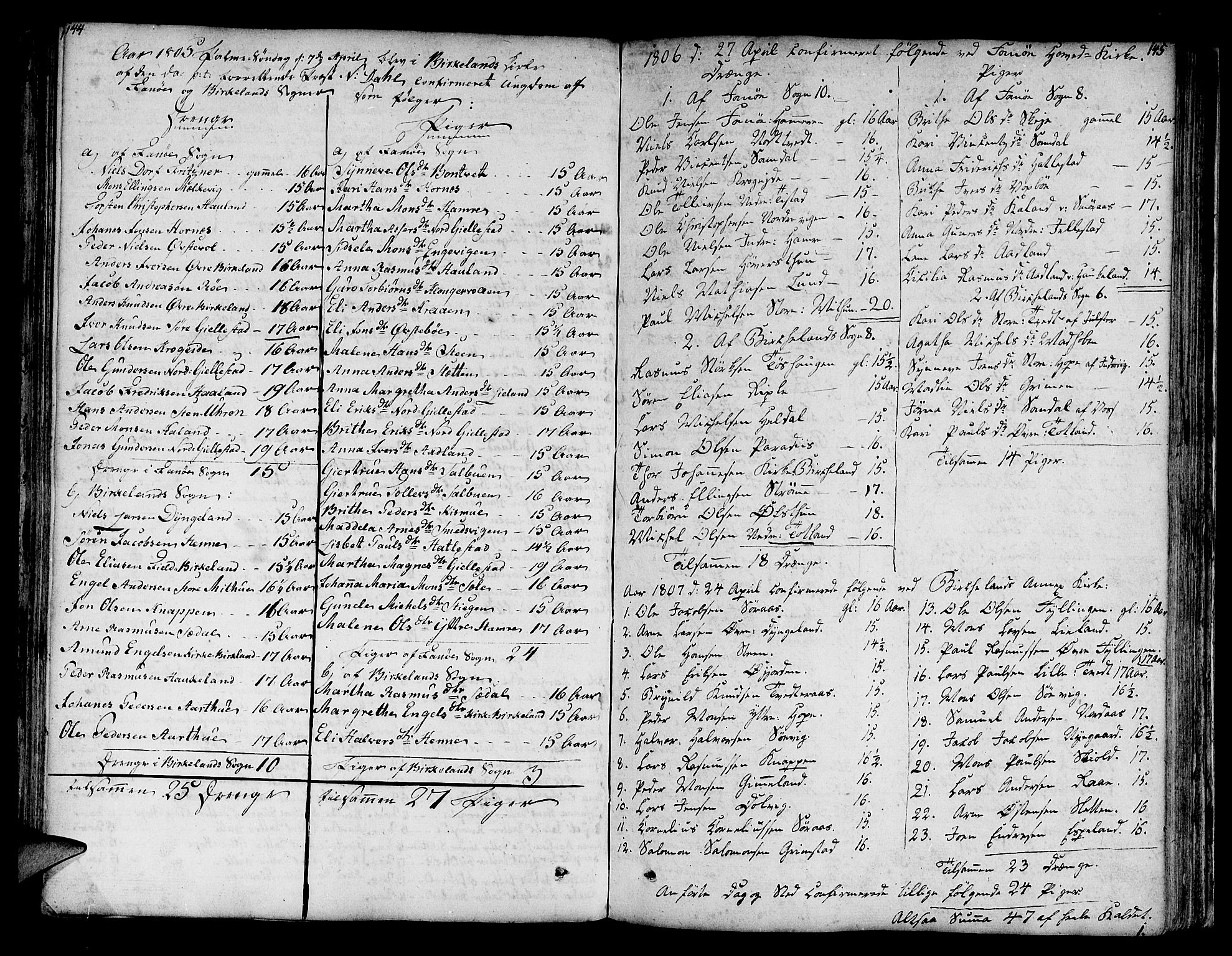 Fana Sokneprestembete, AV/SAB-A-75101/H/Haa/Haaa/L0006: Parish register (official) no. A 6, 1800-1815, p. 144-145