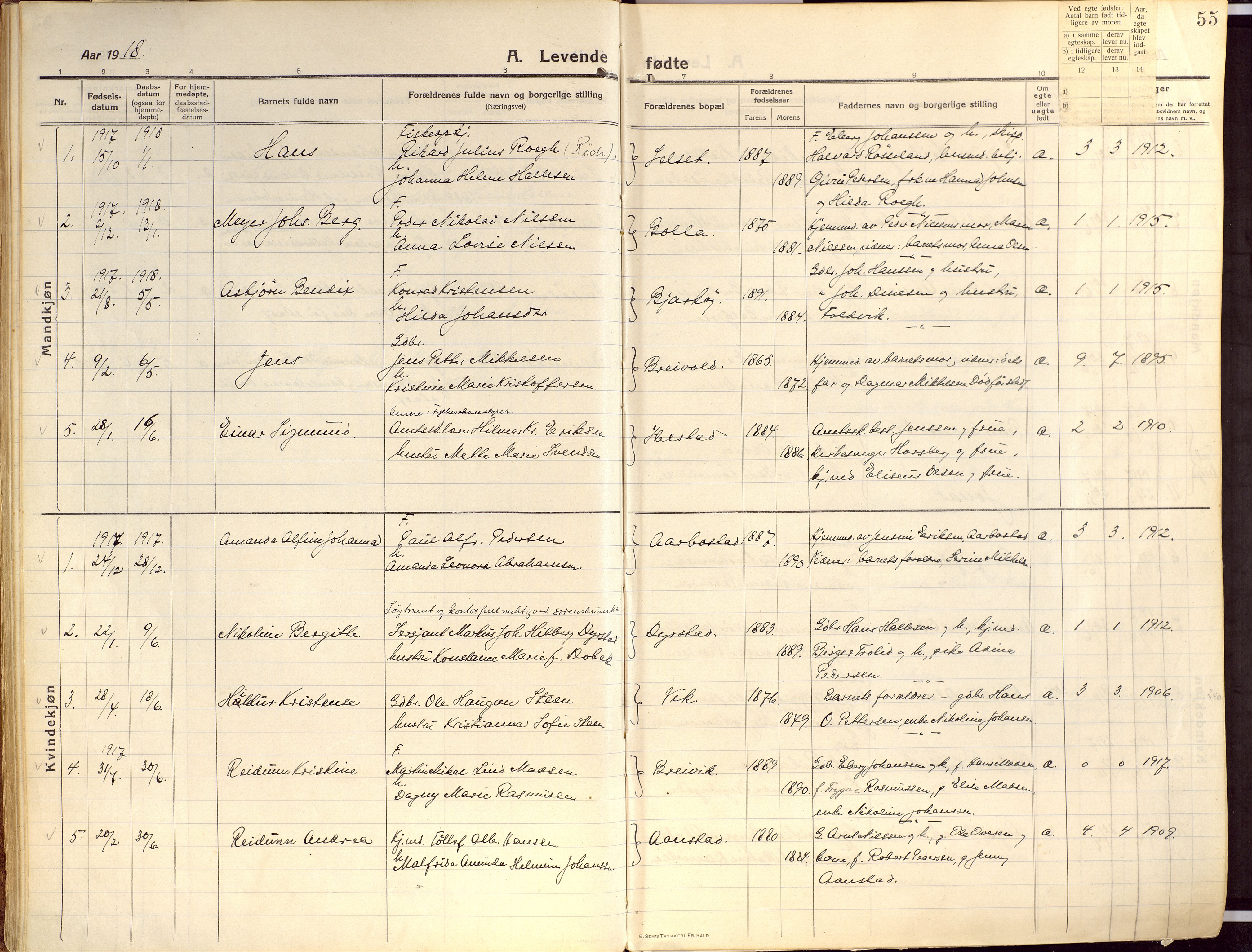 Ibestad sokneprestembete, SATØ/S-0077/H/Ha/Haa/L0018kirke: Parish register (official) no. 18, 1915-1929, p. 55