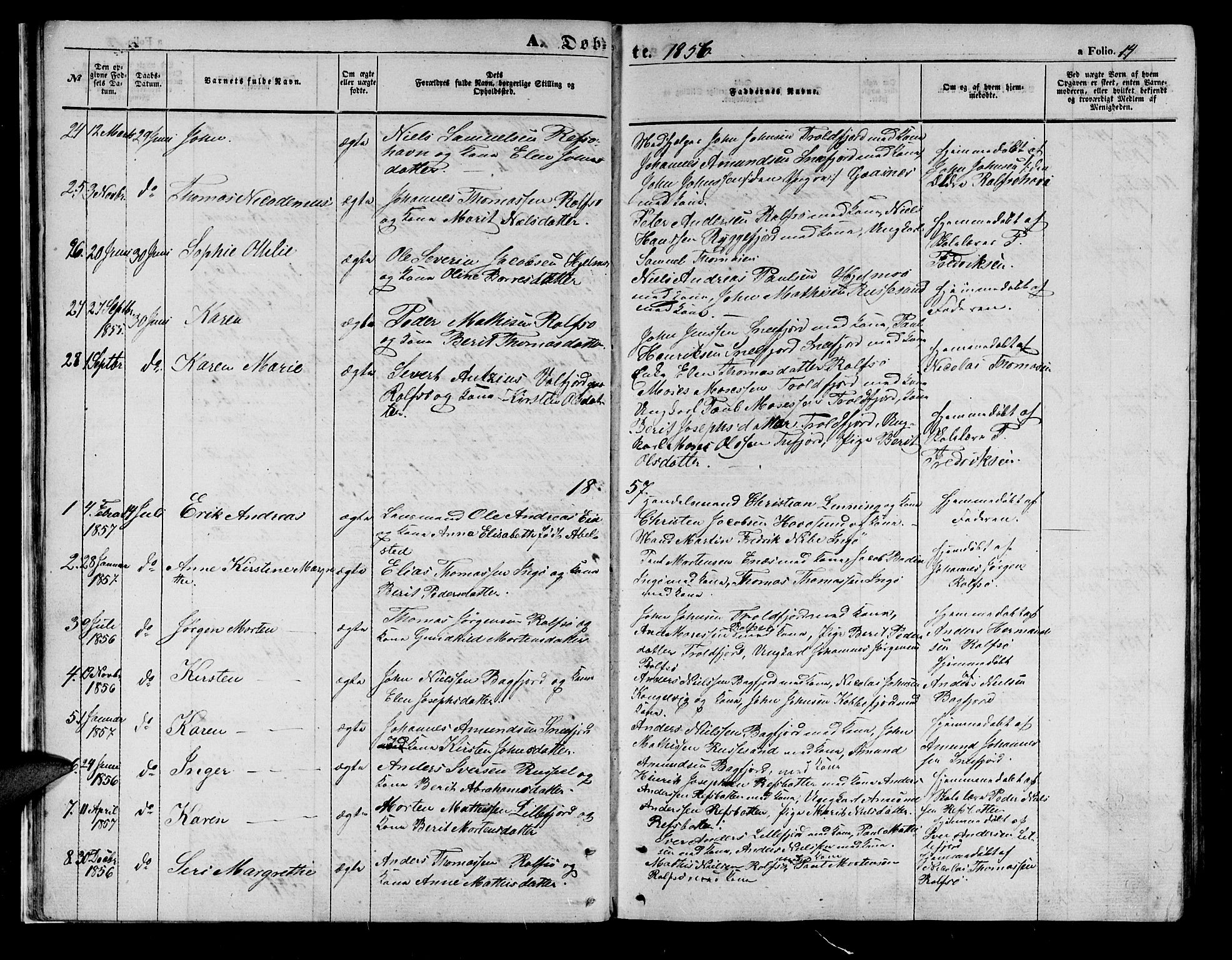 Måsøy sokneprestkontor, SATØ/S-1348/H/Hb/L0001klokker: Parish register (copy) no. 1, 1852-1877, p. 14