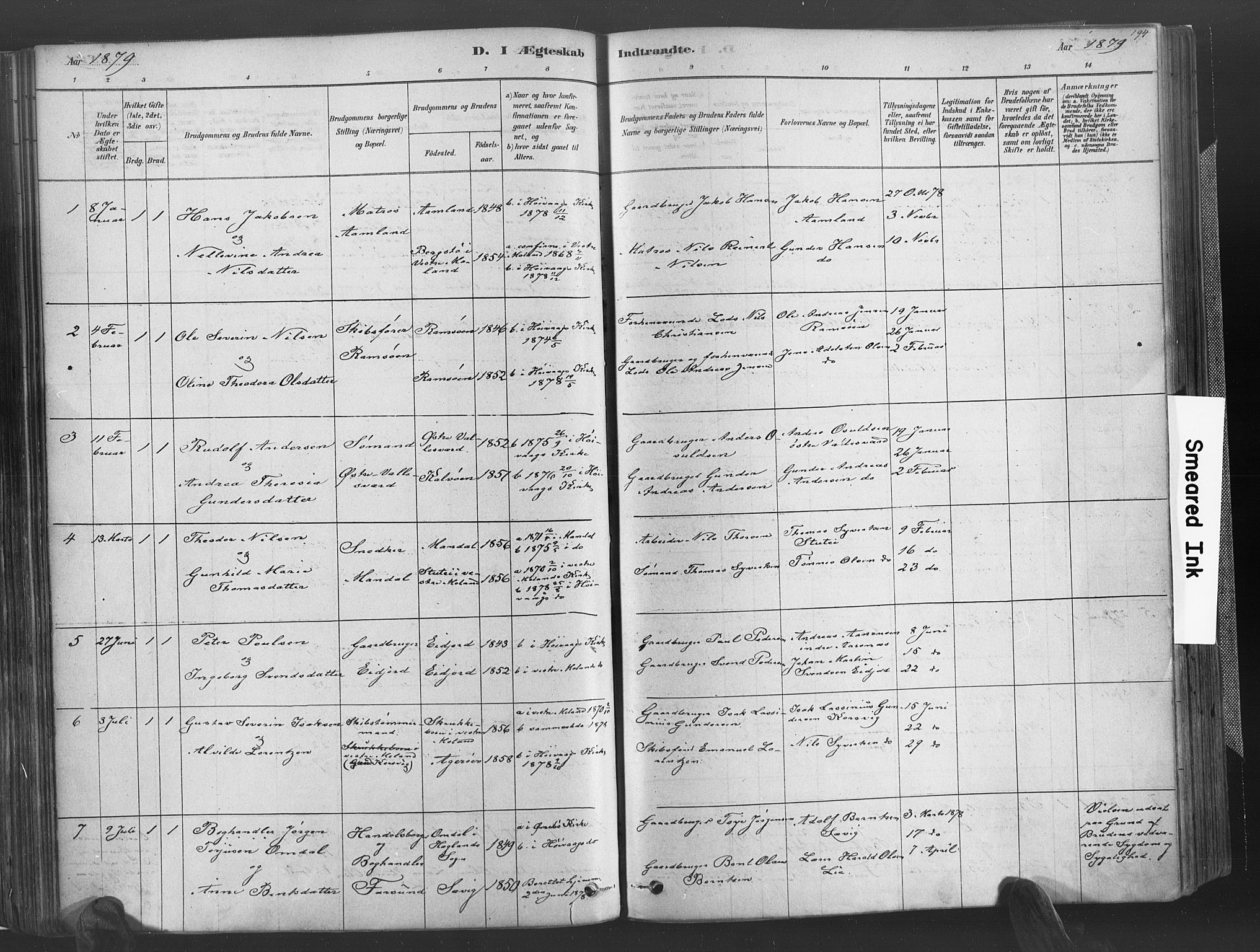 Høvåg sokneprestkontor, AV/SAK-1111-0025/F/Fa/L0005: Parish register (official) no. A 5, 1878-1893, p. 194