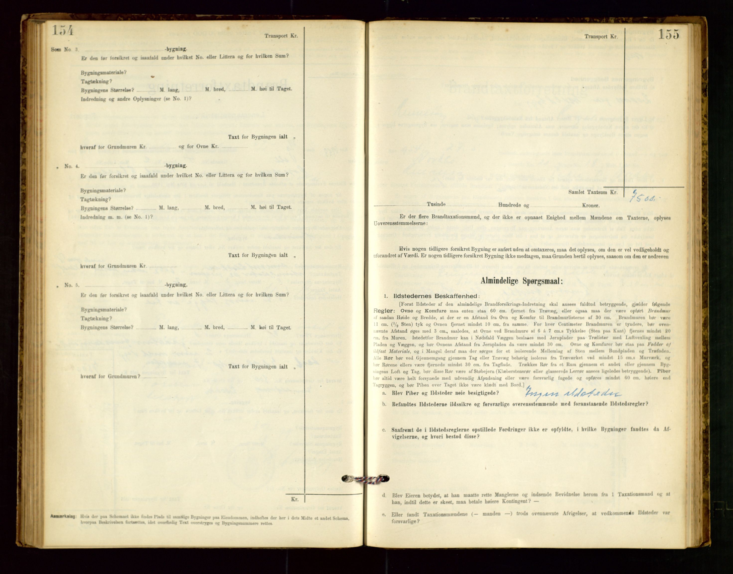 Rennesøy lensmannskontor, SAST/A-100165/Gob/L0001: Branntakstprotokoll - skjematakst, 1900-1956, p. 154-155