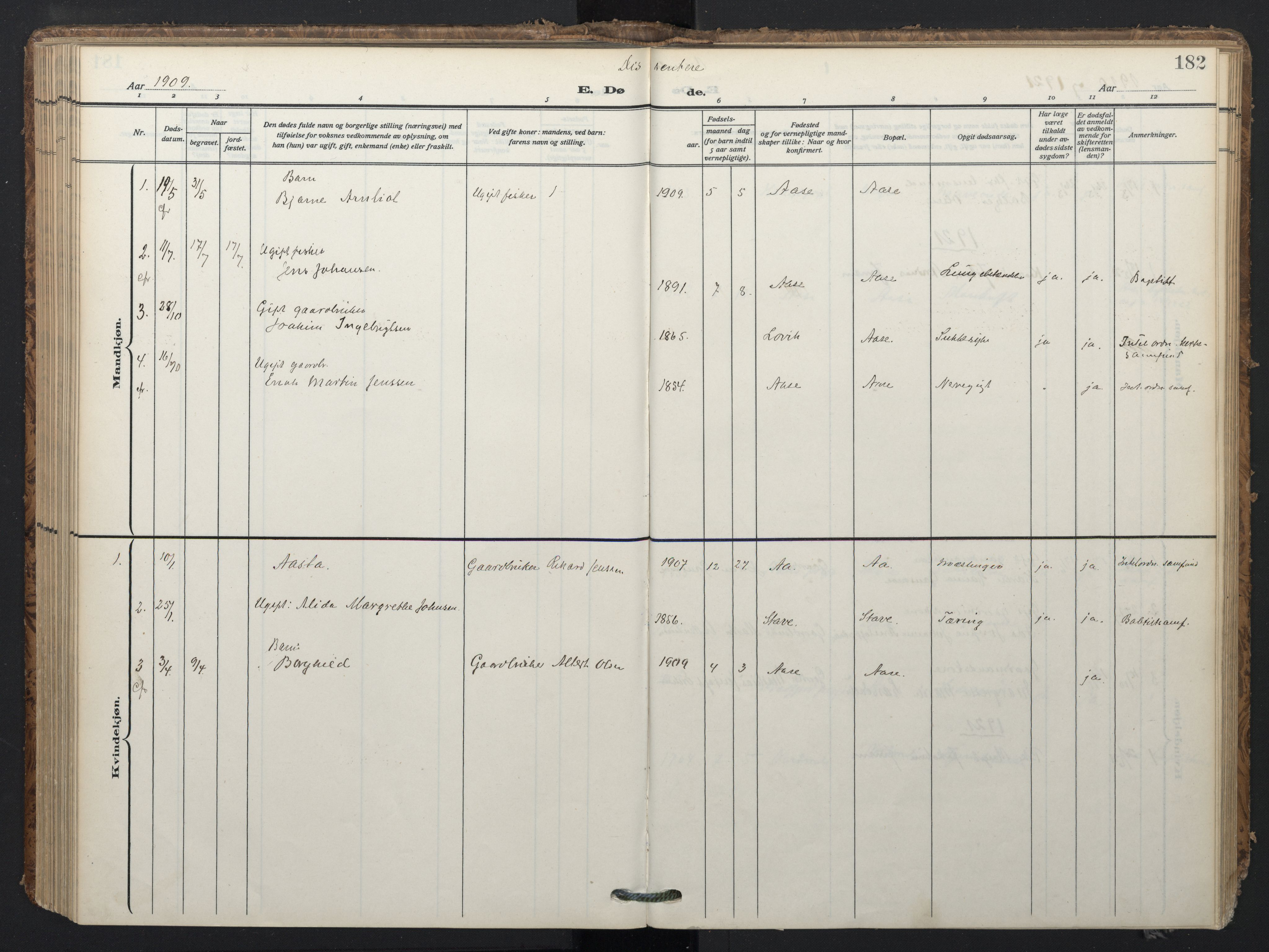 Ministerialprotokoller, klokkerbøker og fødselsregistre - Nordland, SAT/A-1459/897/L1401: Parish register (official) no. 897A08, 1909-1921, p. 182