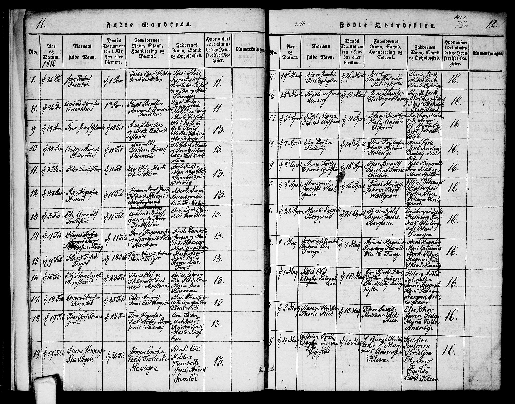 Aremark prestekontor Kirkebøker, AV/SAO-A-10899/G/Ga/L0001: Parish register (copy) no.  I 1, 1814-1834, p. 11-12