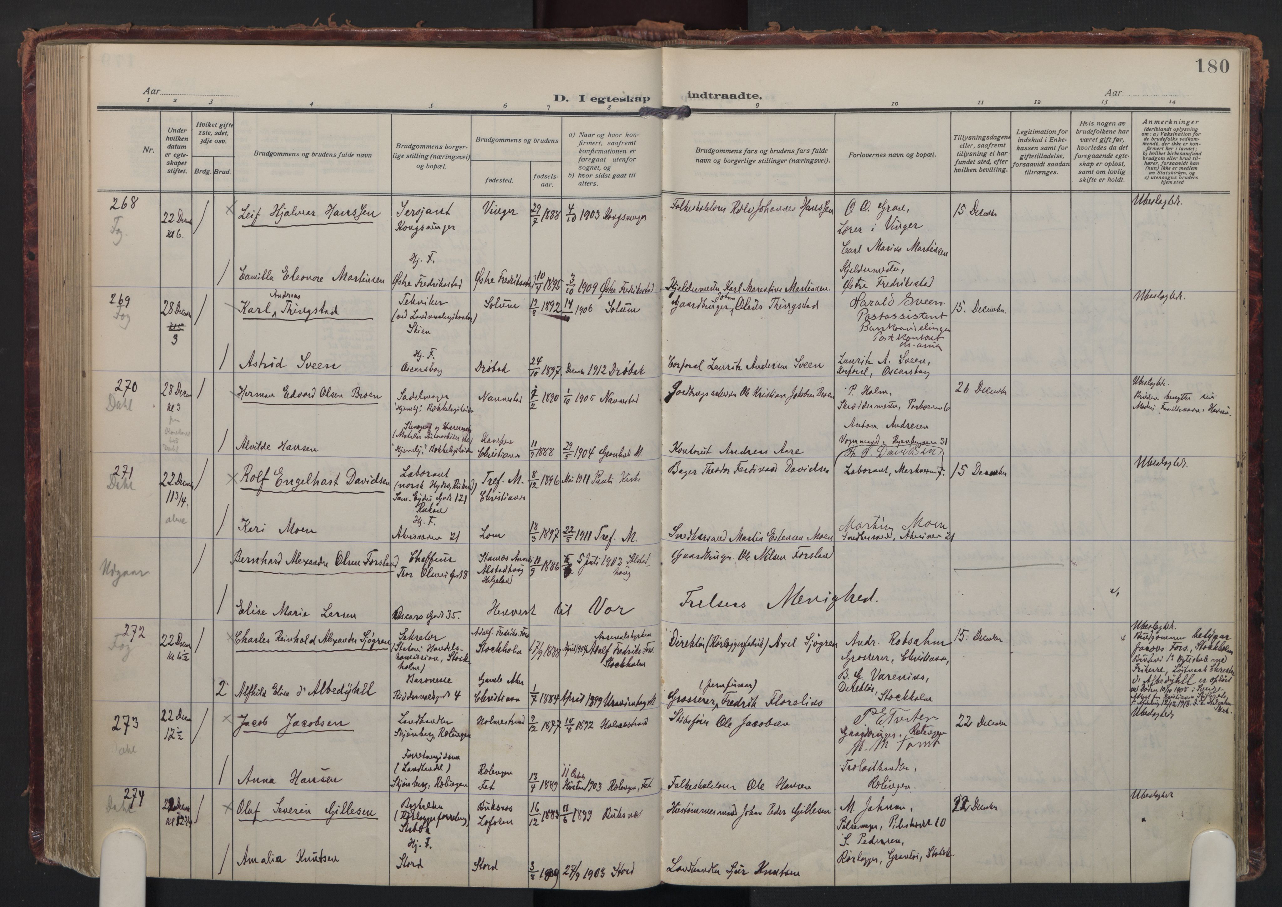 Trefoldighet prestekontor Kirkebøker, SAO/A-10882/F/Fc/L0007: Parish register (official) no. III 7, 1914-1920, p. 180