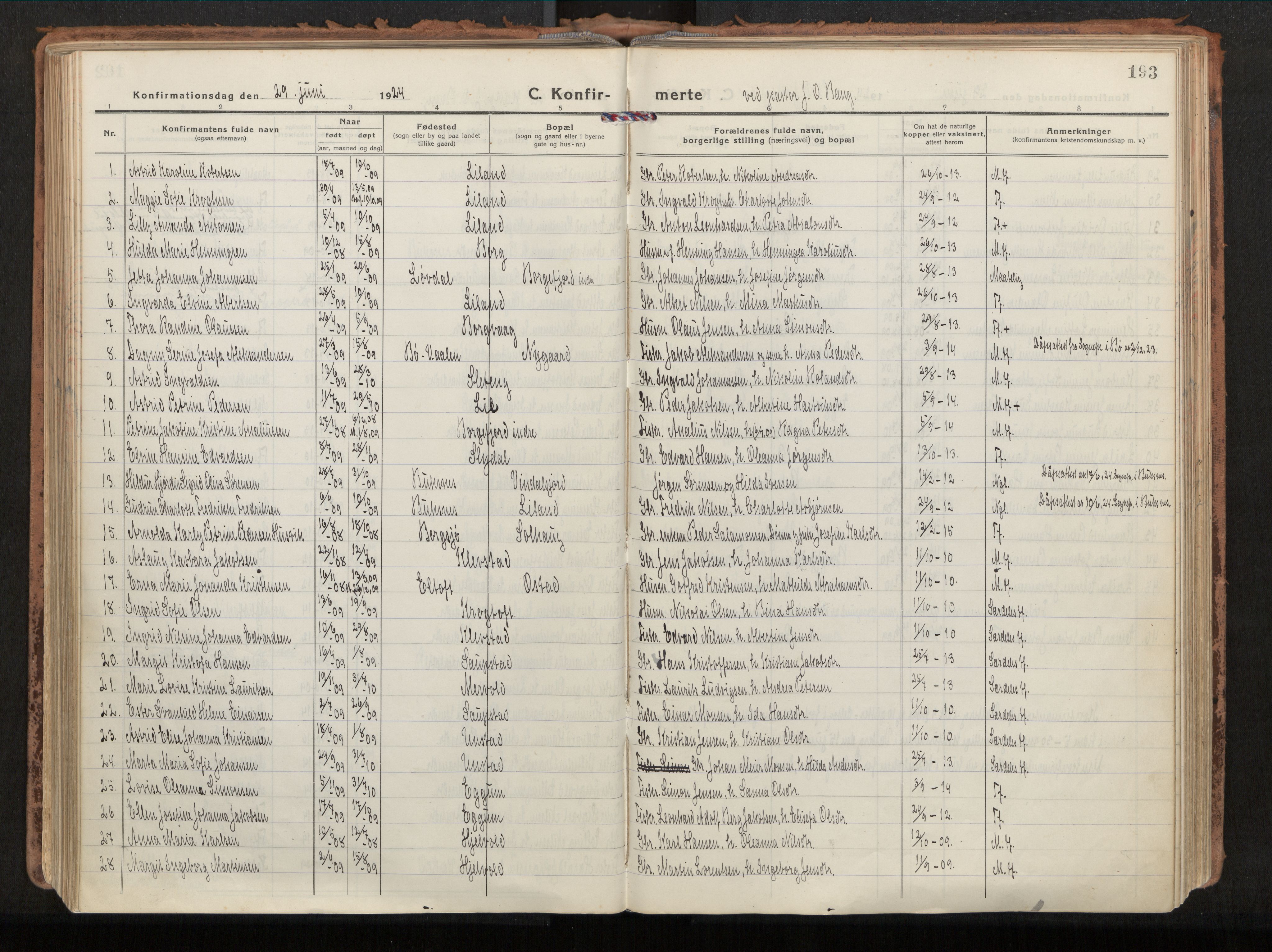 Ministerialprotokoller, klokkerbøker og fødselsregistre - Nordland, AV/SAT-A-1459/880/L1136: Parish register (official) no. 880A10, 1919-1927, p. 193