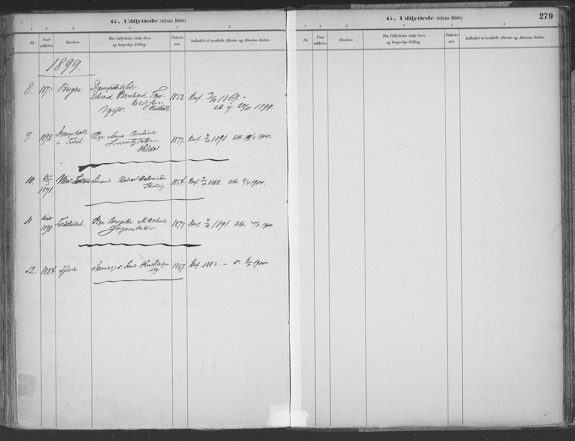Vestre Moland sokneprestkontor, SAK/1111-0046/F/Fa/Fab/L0009: Parish register (official) no. A 9, 1884-1899, p. 279