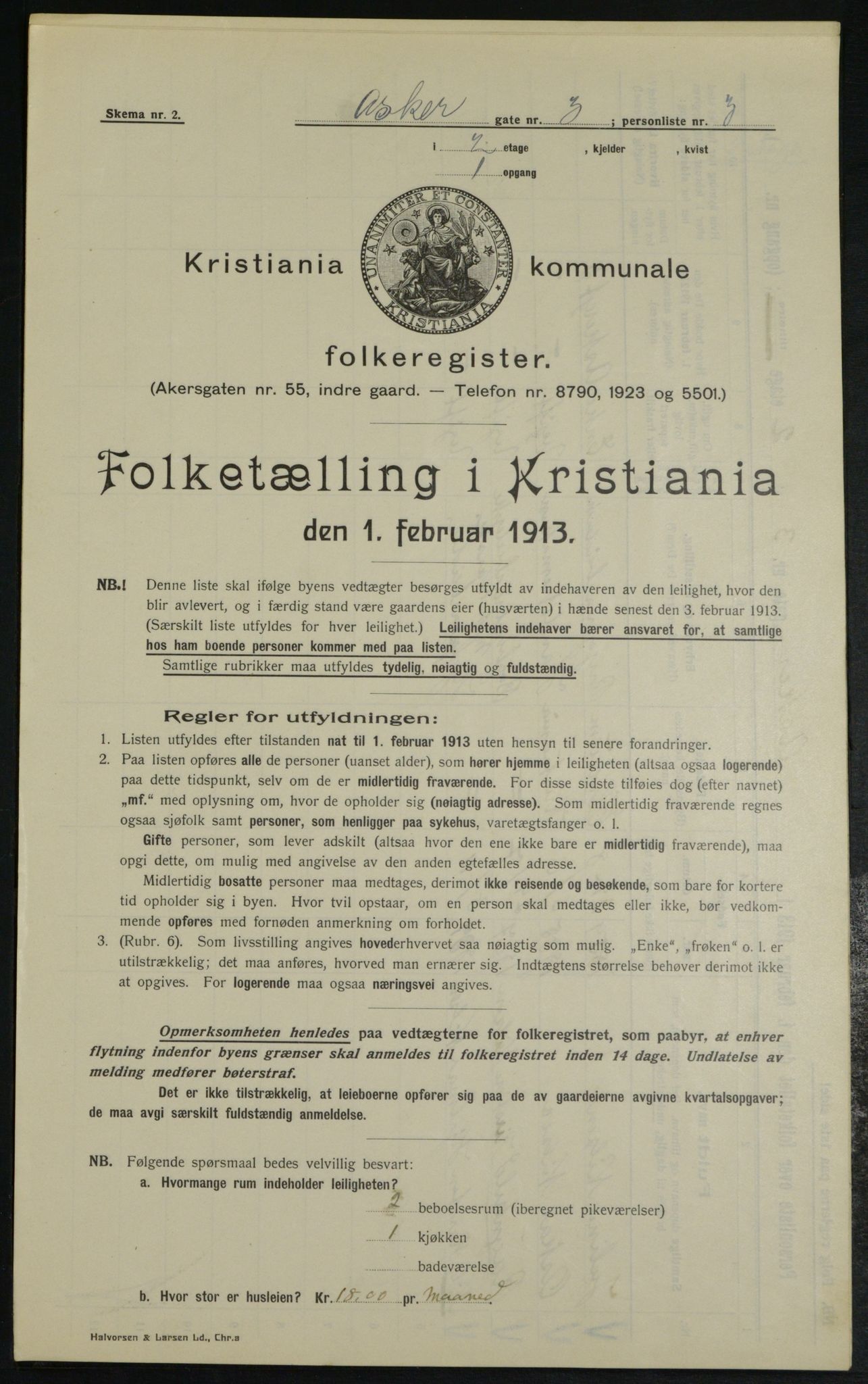 OBA, Municipal Census 1913 for Kristiania, 1913, p. 2431