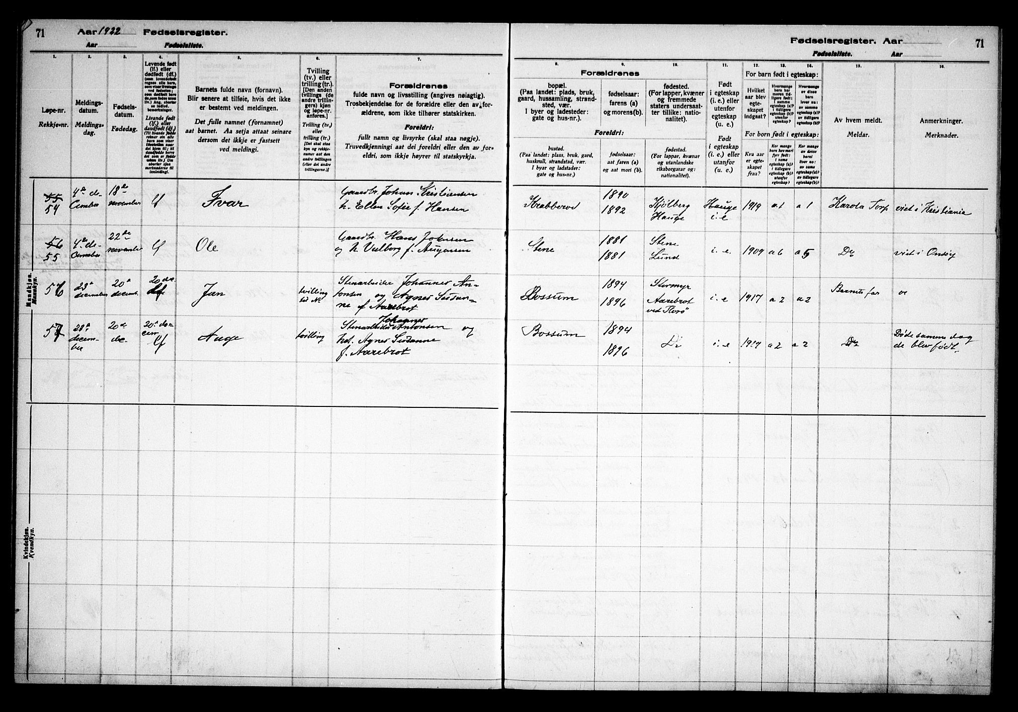 Onsøy prestekontor Kirkebøker, AV/SAO-A-10914/J/Ja/L0001: Birth register no. I 1, 1916-1937, p. 71