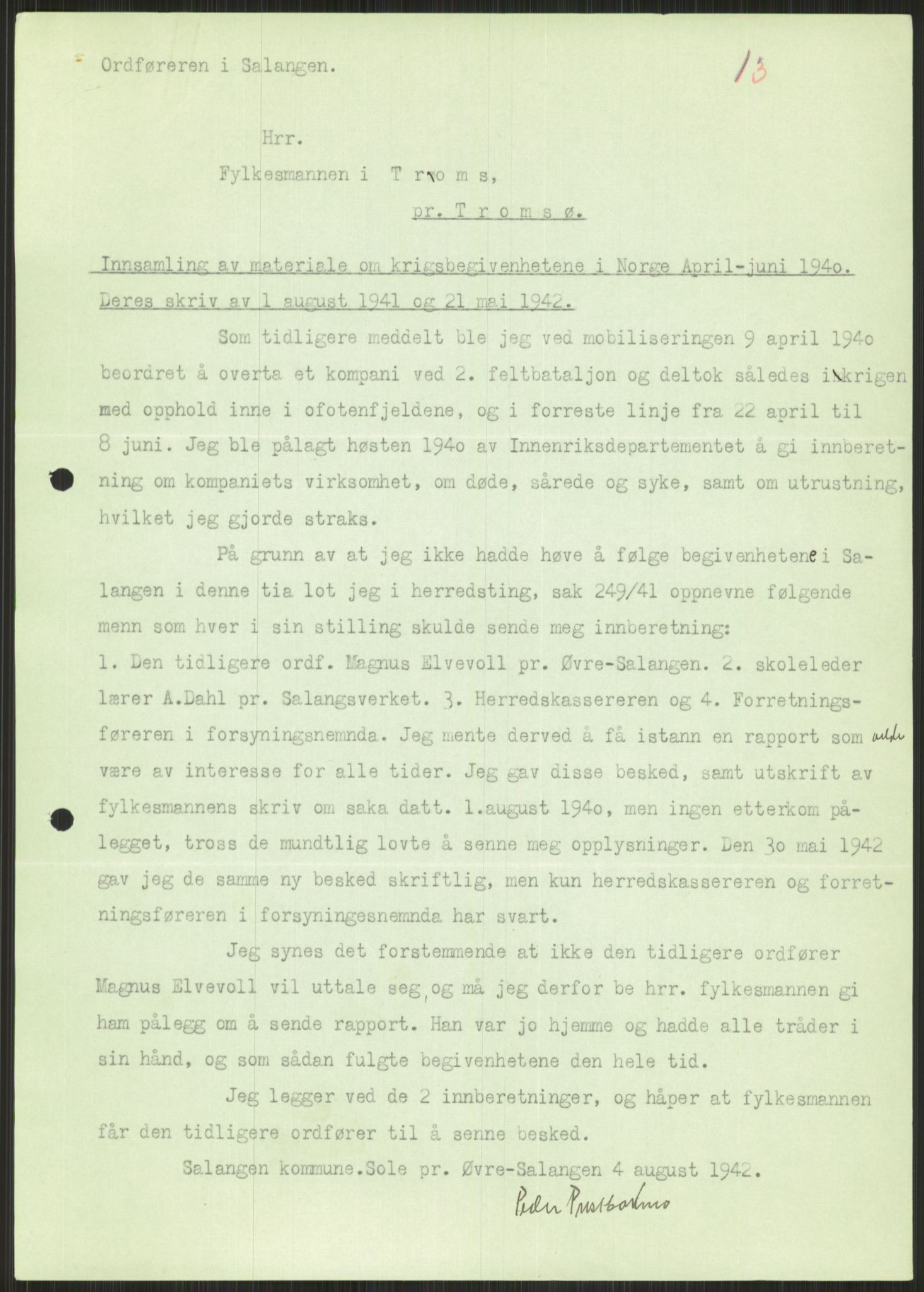 Forsvaret, Forsvarets krigshistoriske avdeling, AV/RA-RAFA-2017/Y/Ya/L0017: II-C-11-31 - Fylkesmenn.  Rapporter om krigsbegivenhetene 1940., 1940, p. 638