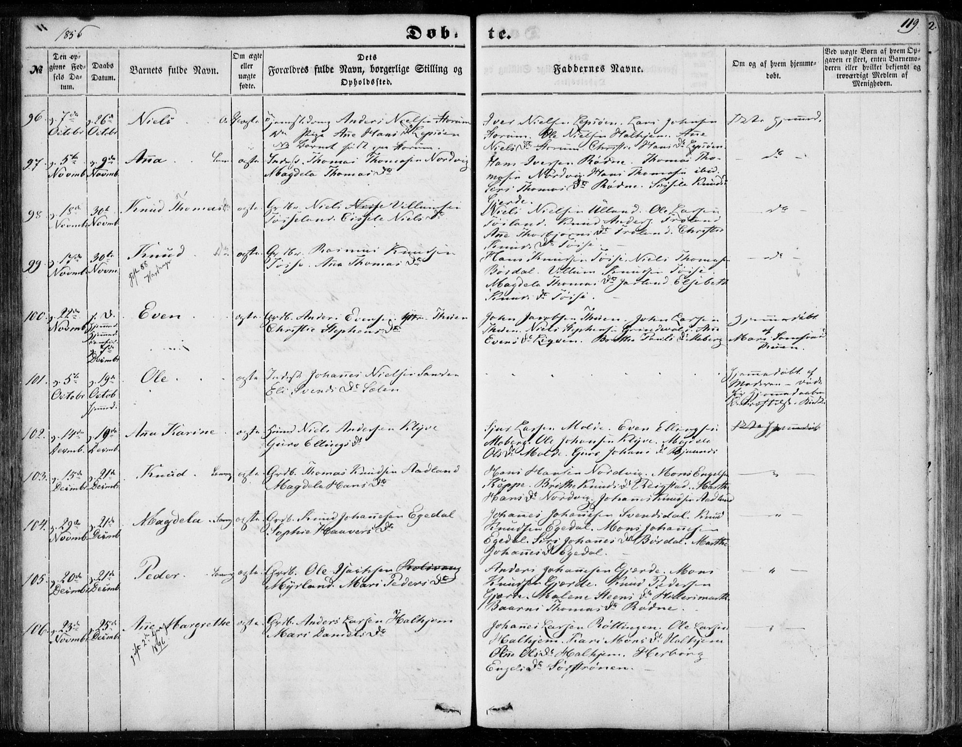 Os sokneprestembete, SAB/A-99929: Parish register (official) no. A 16, 1851-1859, p. 119