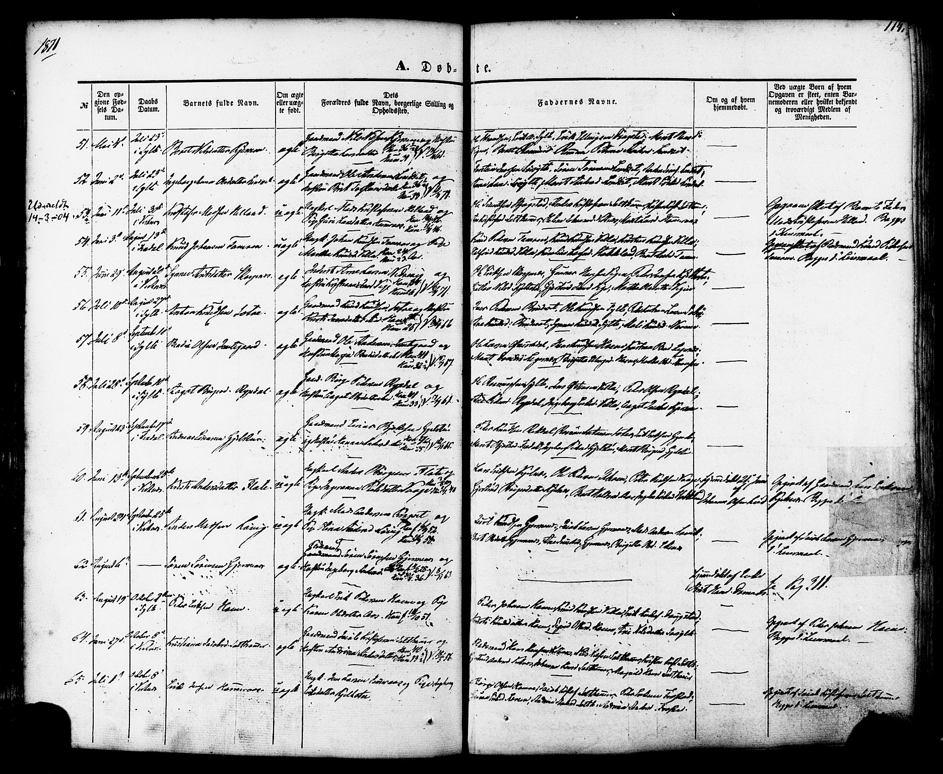 Ministerialprotokoller, klokkerbøker og fødselsregistre - Møre og Romsdal, SAT/A-1454/539/L0529: Parish register (official) no. 539A02, 1848-1872, p. 114