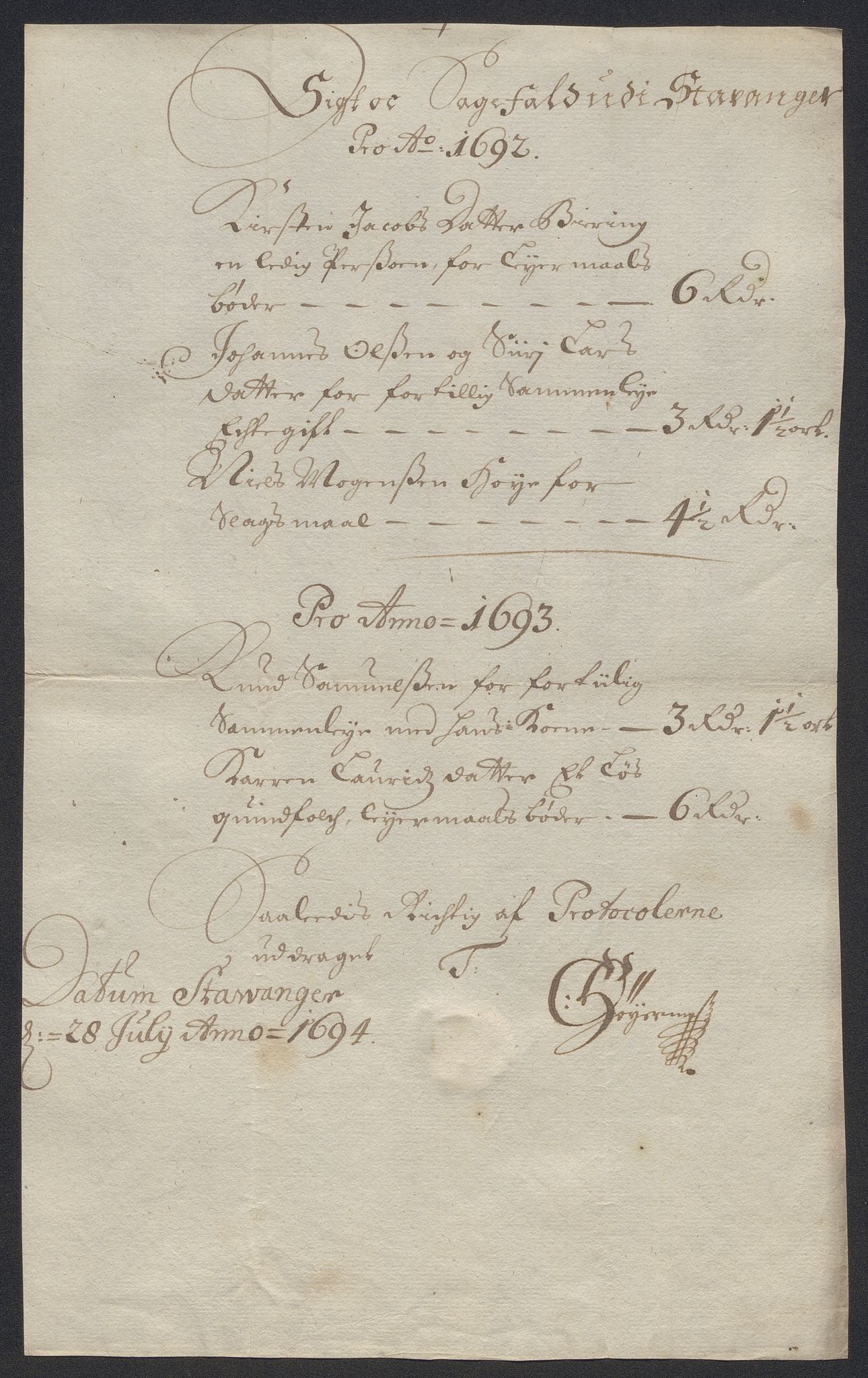 Rentekammeret inntil 1814, Reviderte regnskaper, Byregnskaper, RA/EA-4066/R/Ro/L0316: [O14] Sikt og sakefall, 1662-1693, p. 390