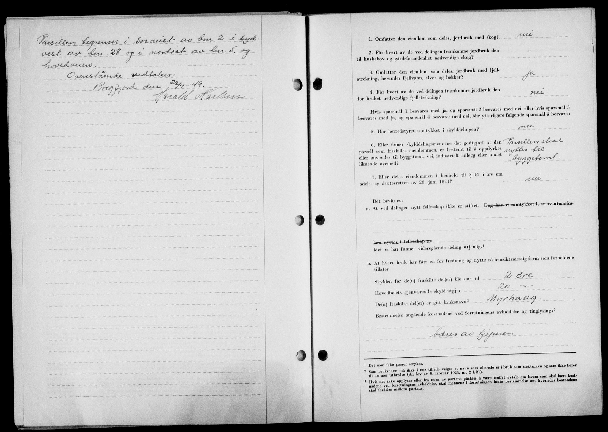 Lofoten sorenskriveri, SAT/A-0017/1/2/2C/L0020a: Mortgage book no. 20a, 1948-1949, Diary no: : 923/1949