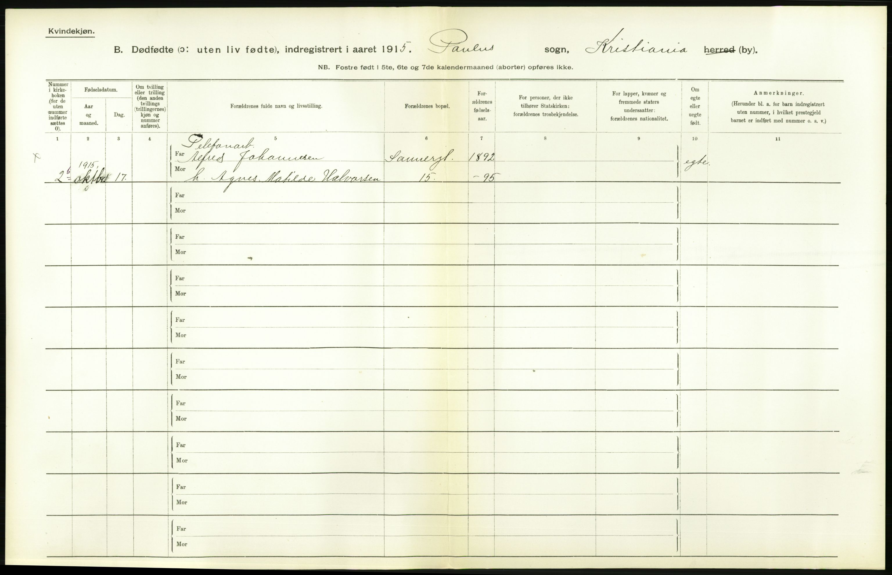 Statistisk sentralbyrå, Sosiodemografiske emner, Befolkning, RA/S-2228/D/Df/Dfb/Dfbe/L0010: Kristiania: Døde, dødfødte., 1915, p. 452