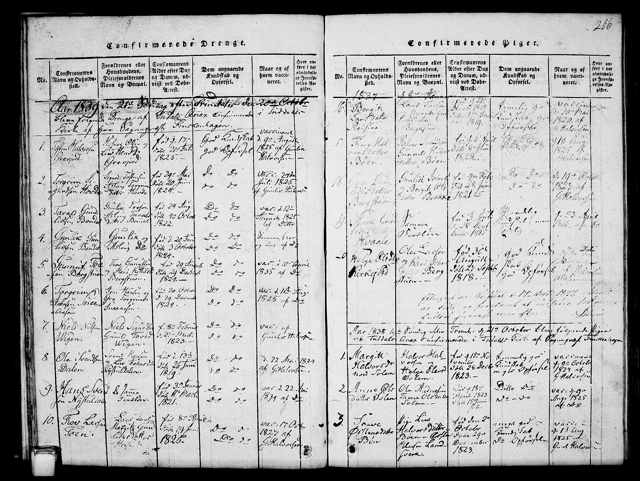 Hjartdal kirkebøker, SAKO/A-270/G/Gc/L0001: Parish register (copy) no. III 1, 1815-1842, p. 256