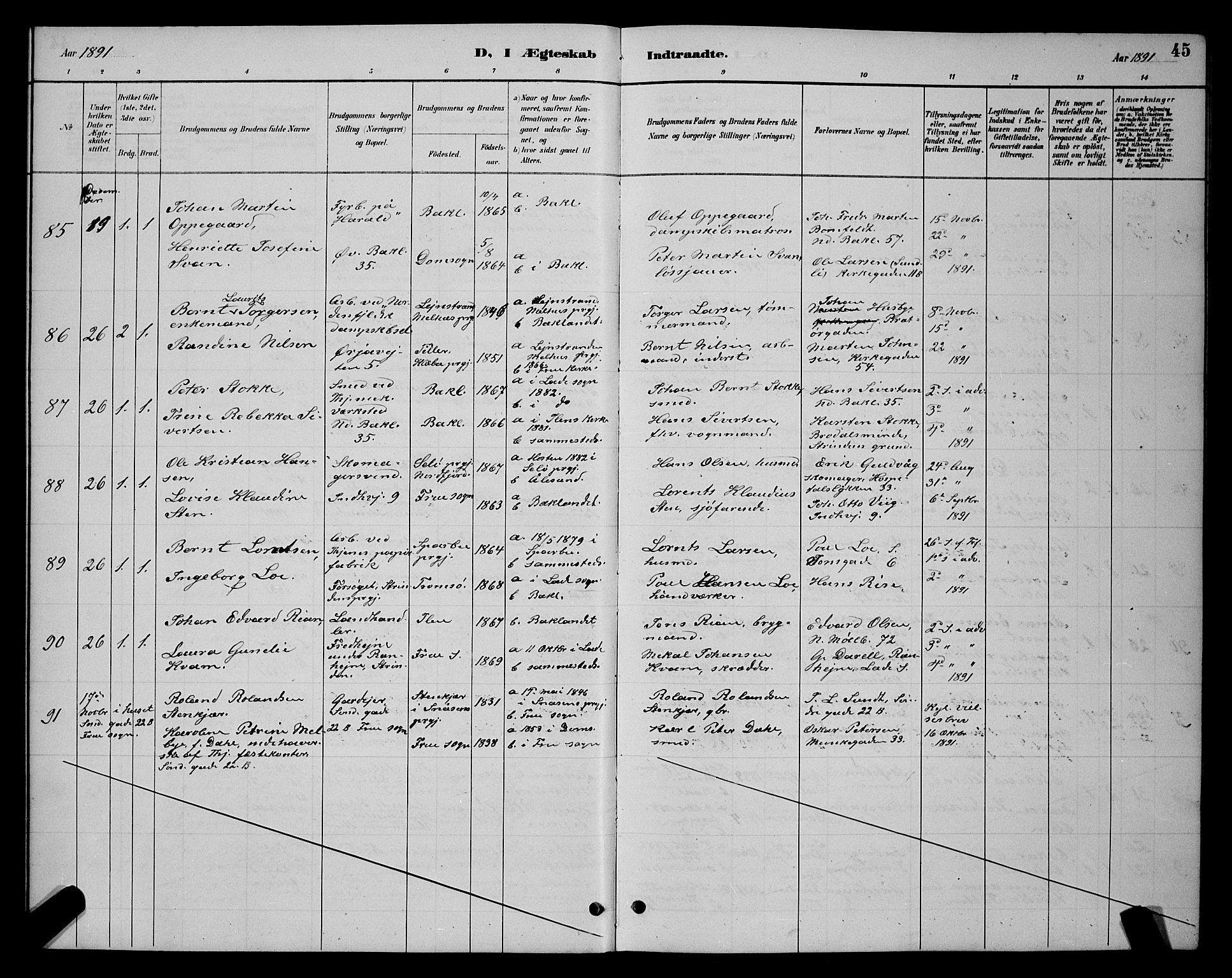 Ministerialprotokoller, klokkerbøker og fødselsregistre - Sør-Trøndelag, SAT/A-1456/604/L0223: Parish register (copy) no. 604C06, 1886-1897, p. 45