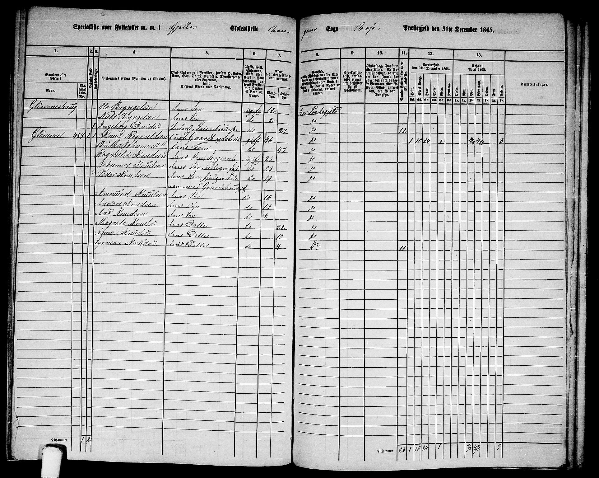 RA, 1865 census for Voss, 1865, p. 201