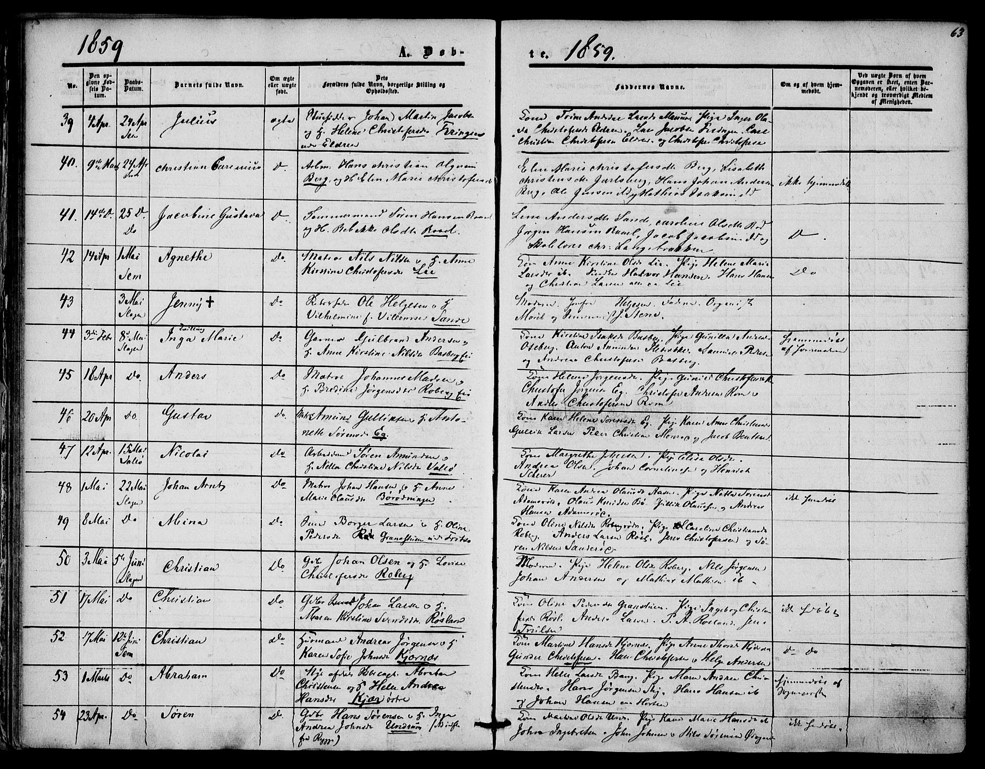 Sem kirkebøker, AV/SAKO-A-5/F/Fa/L0007: Parish register (official) no. I 7, 1856-1865, p. 63