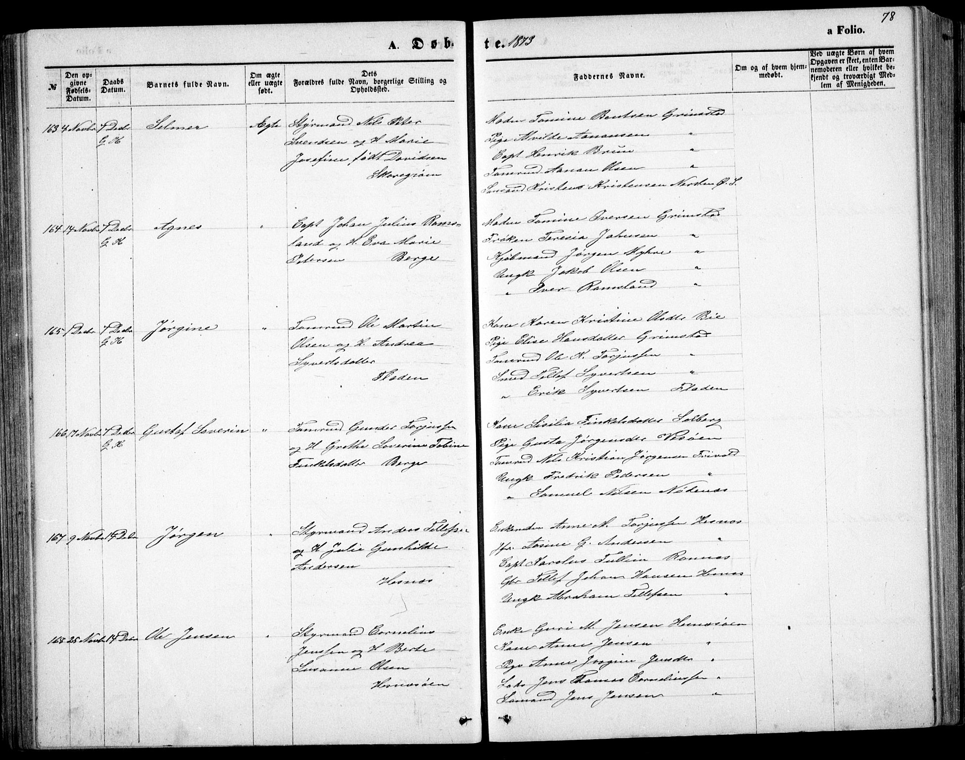 Fjære sokneprestkontor, SAK/1111-0011/F/Fb/L0010: Parish register (copy) no. B 10, 1871-1880, p. 78