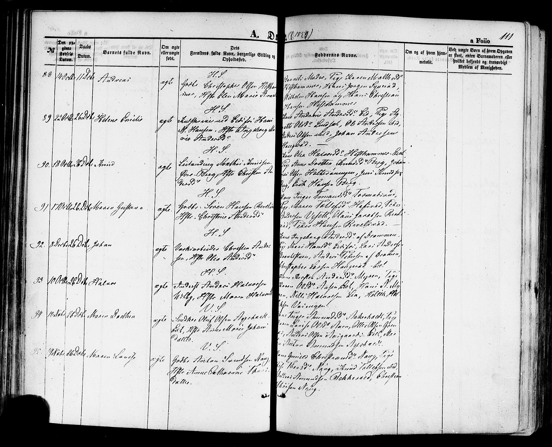 Hof kirkebøker, AV/SAKO-A-64/F/Fa/L0006: Parish register (official) no. I 6, 1851-1877, p. 111