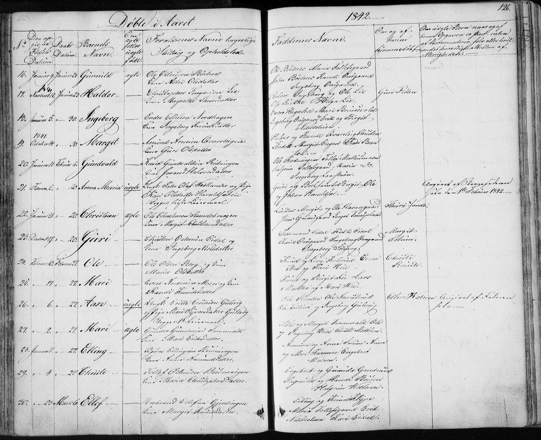 Nes kirkebøker, AV/SAKO-A-236/F/Fa/L0009: Parish register (official) no. 9, 1834-1863, p. 126